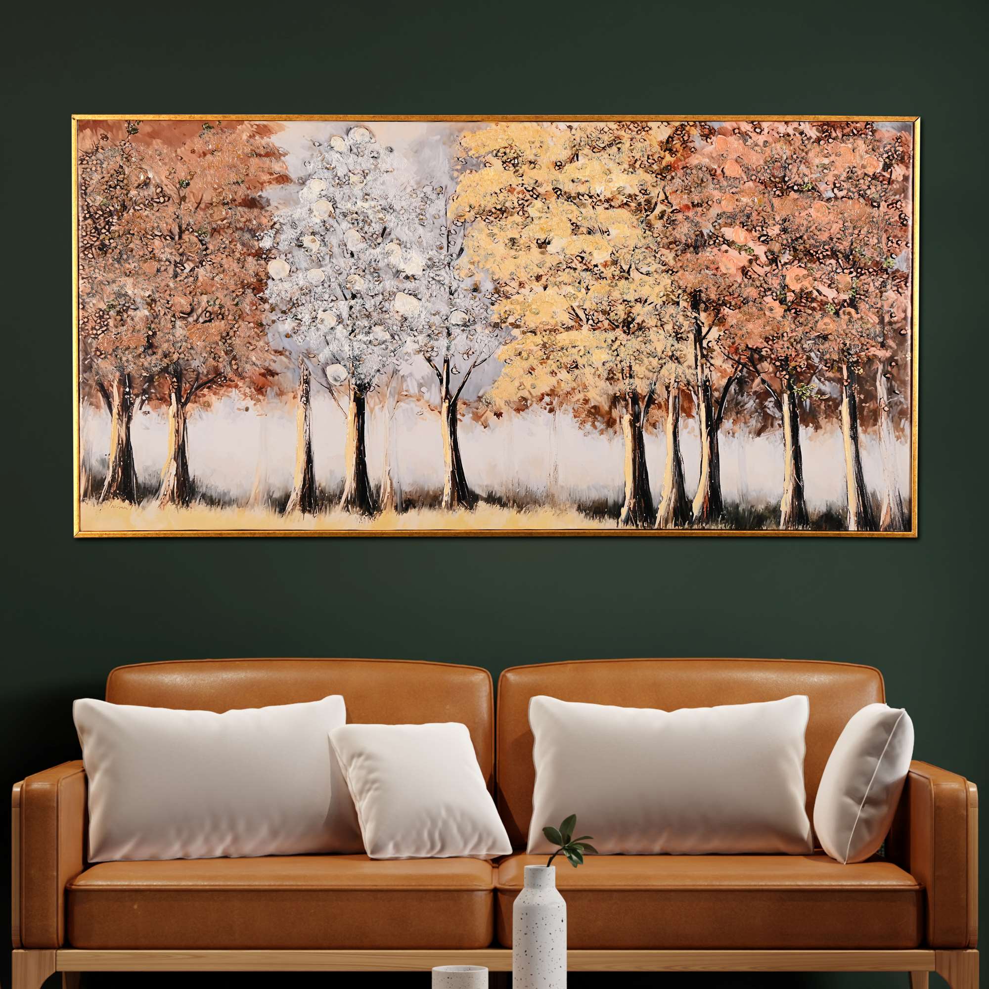 Seasons in Harmony Hand Painted Wall Painting with Floating Frame