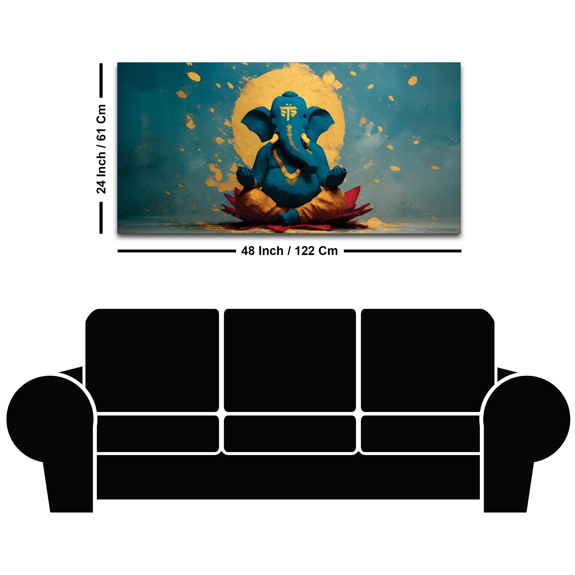 Serene Lord Shri Ganesh Sitted Peacefully in Meditation Creative Canvas Wall Painting for Home & Office Decor – Modern Devotional Wall Art