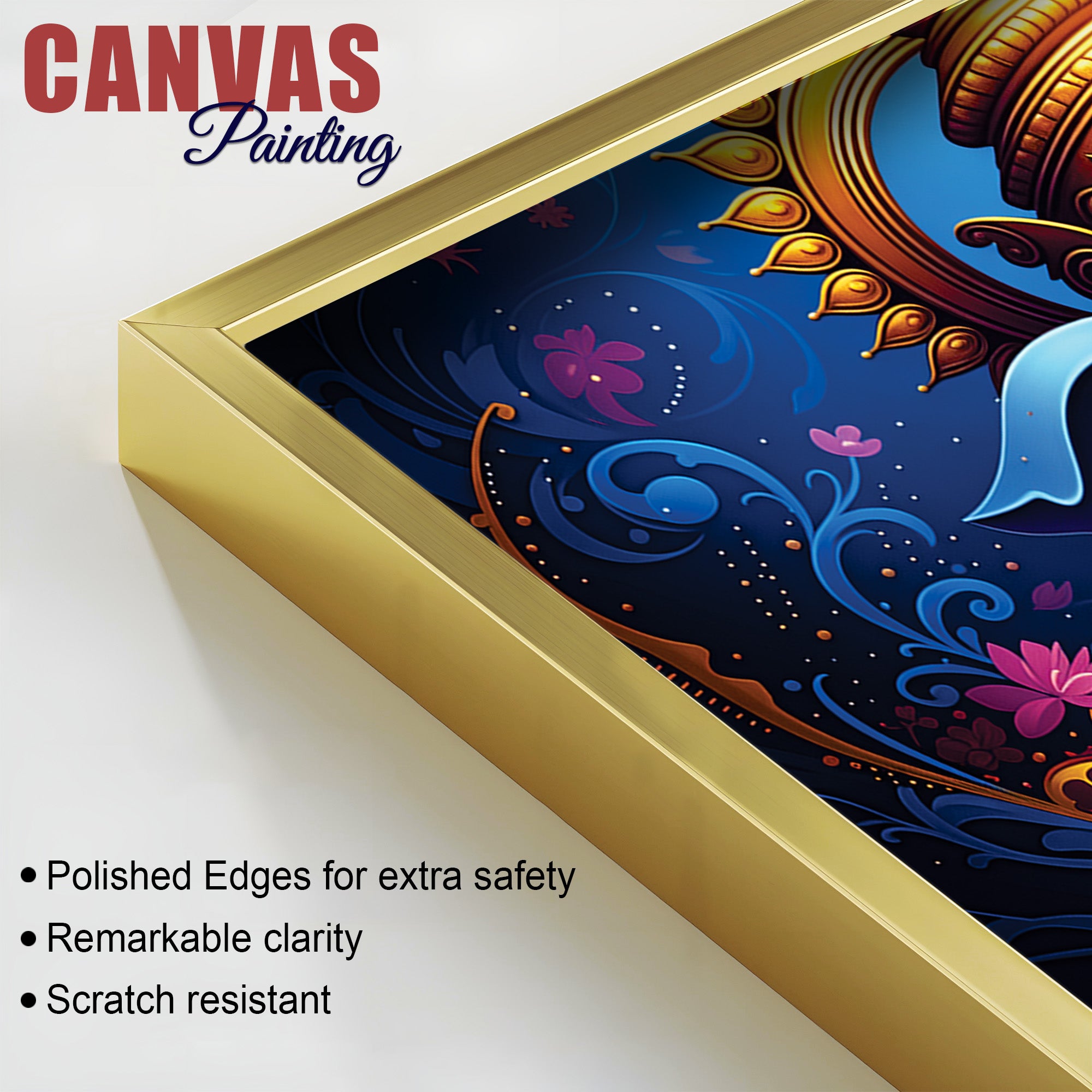 Serene Lord Shri Ganesha Blue Floral Themed Canvas Wall Painting for Home & Office – Luxury Spiritual Decor