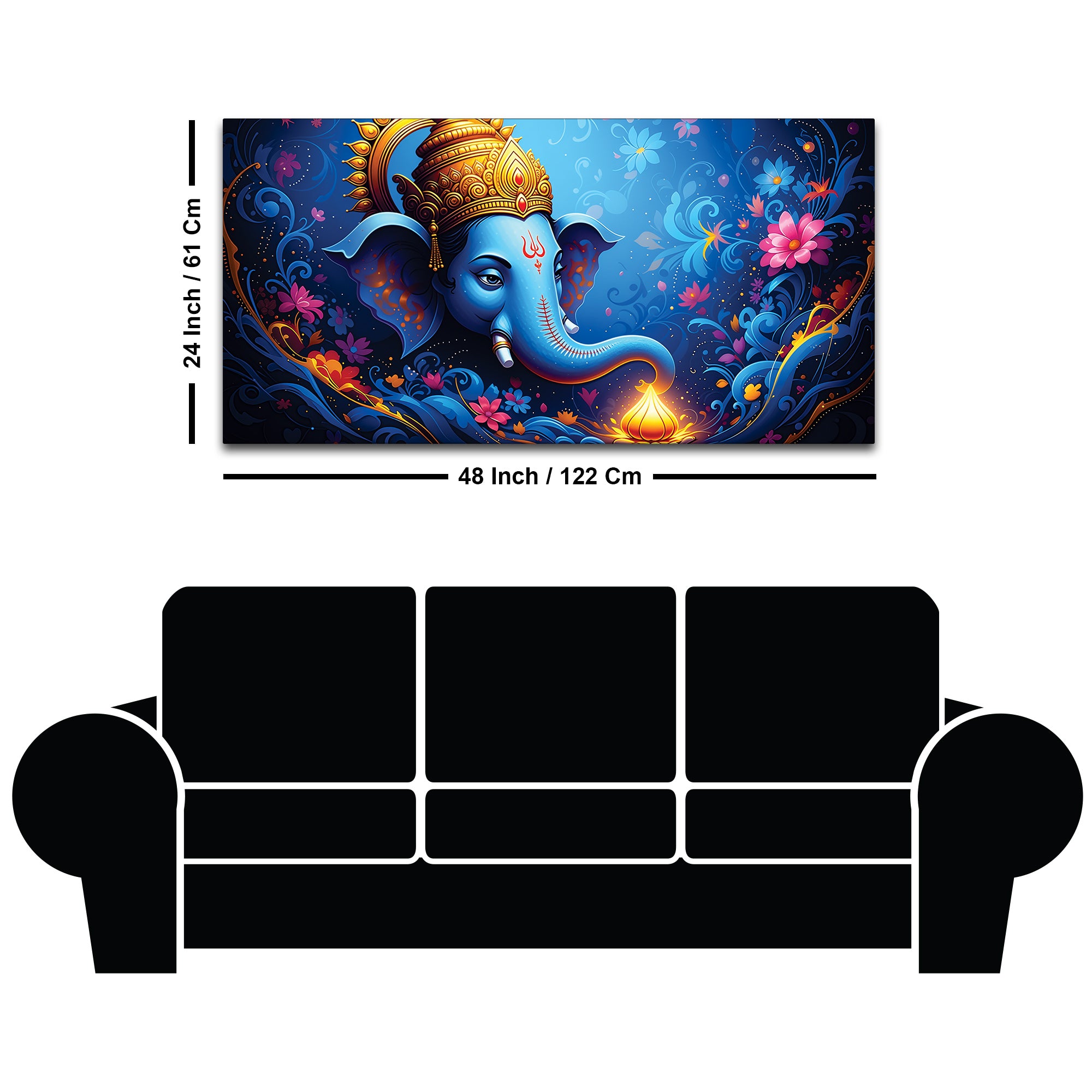 Serene Lord Shri Ganesha Blue Floral Themed Canvas Wall Painting for Home & Office – Luxury Spiritual Decor