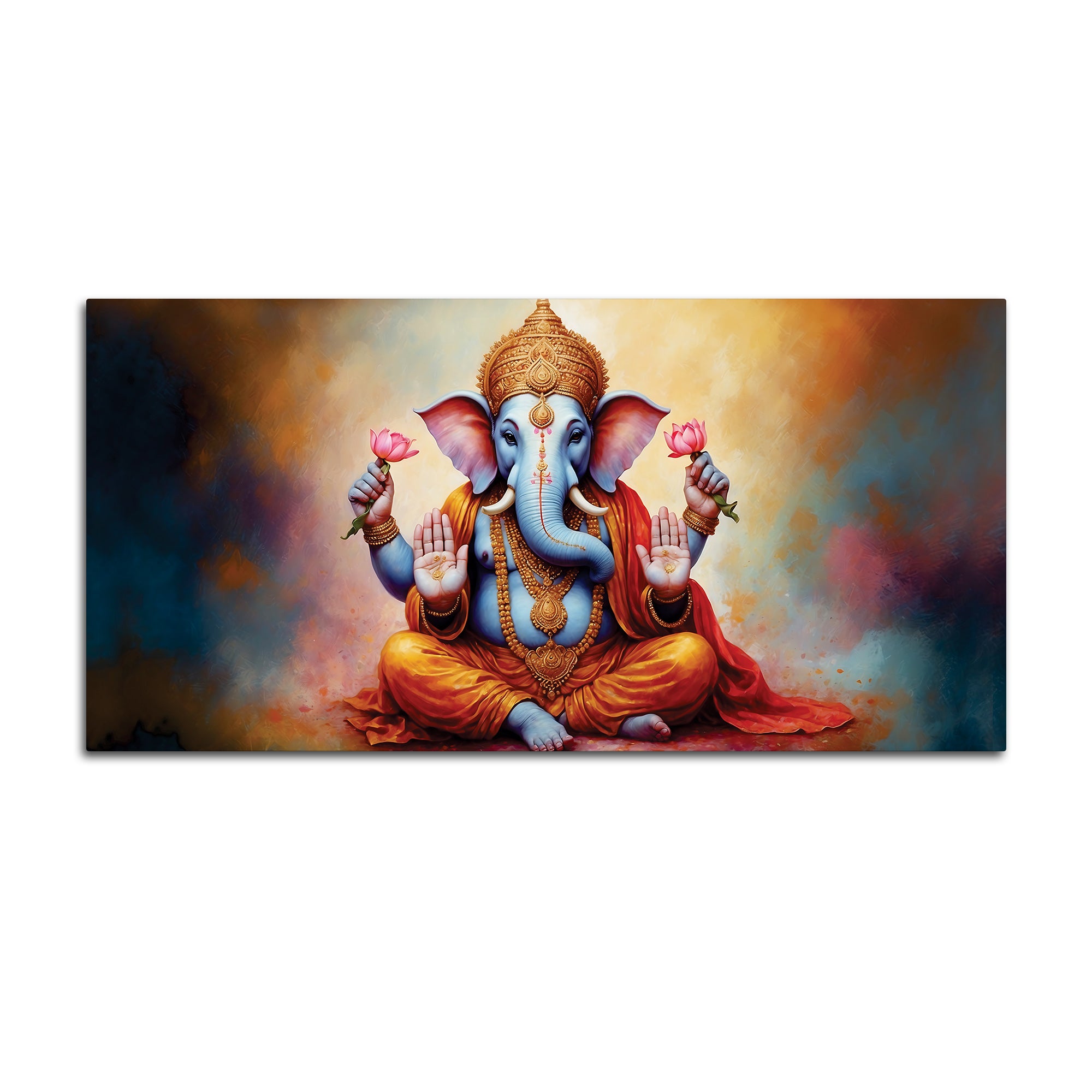 Serene Lord Shri Ganesha Giving Blessings Portrait Wall Painting for Home Interior – Modern Devotional Canvas Wall Art for Home