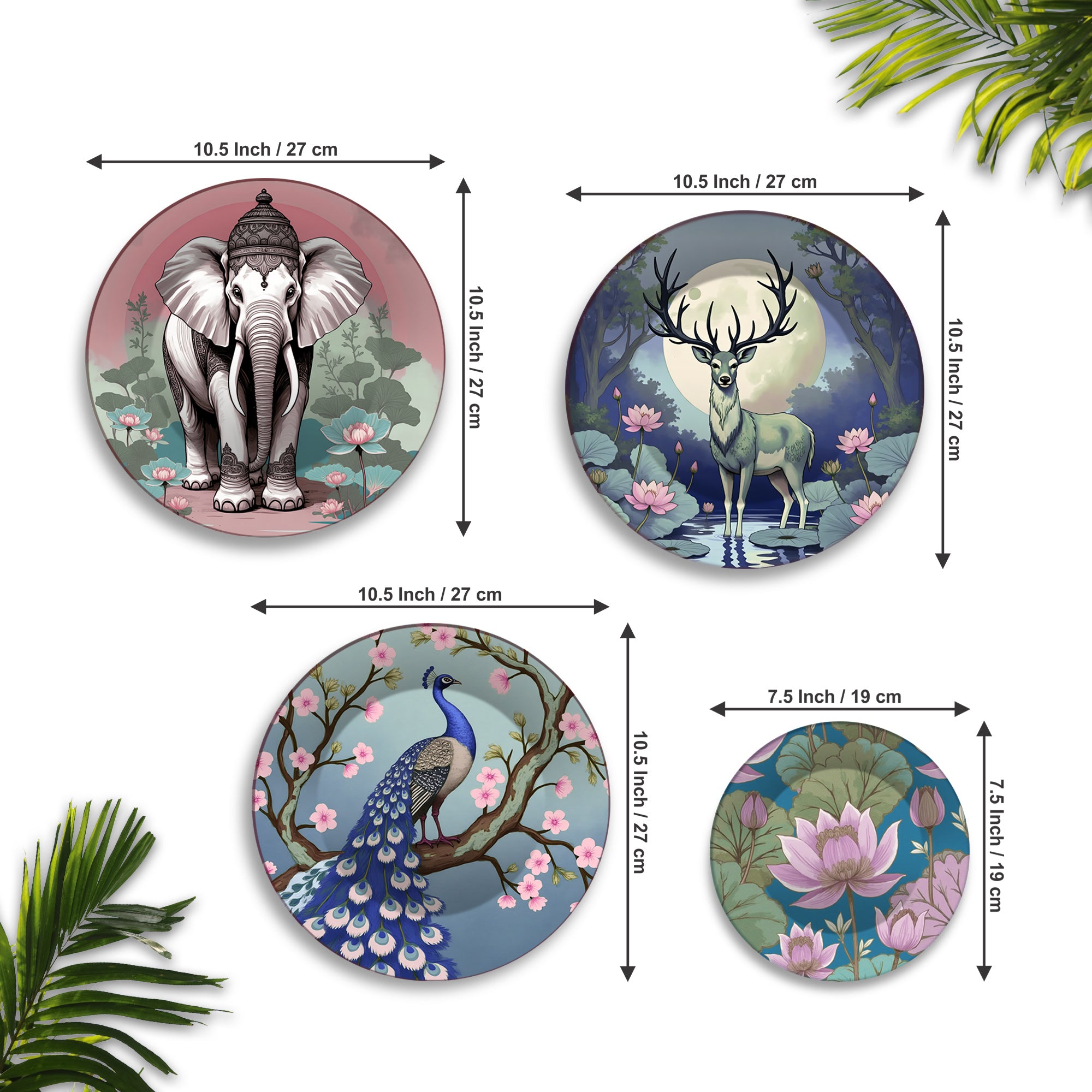 Serene Safari Artistic Wildlife Premium Wall Plates Painting Set of Four