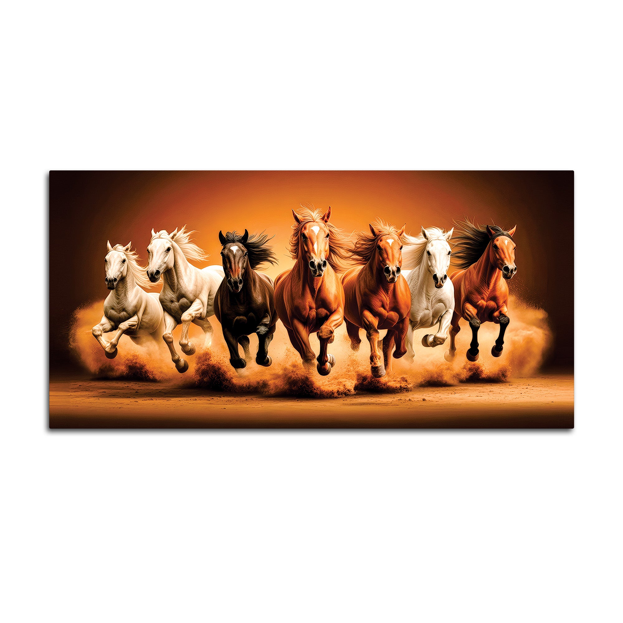 Seven Furious Horses Running at Dawn Canvas Wall Painting