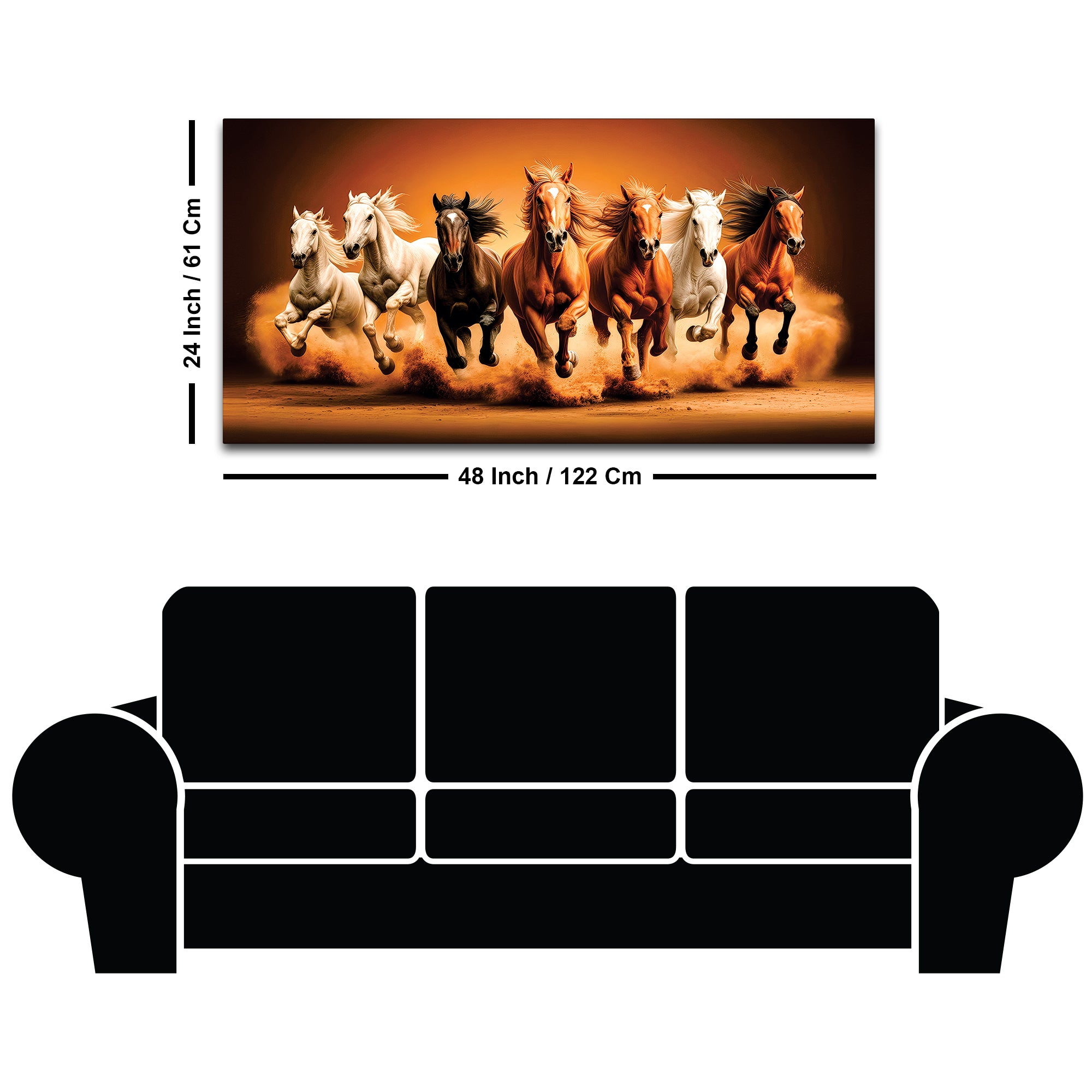 Seven Furious Horses Running at Dawn Canvas Wall Painting