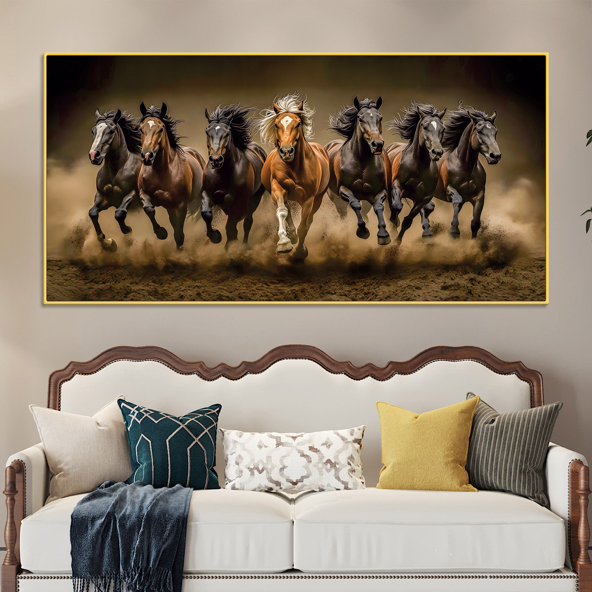 Seven Furious Horses Running Canvas Wall Painting
