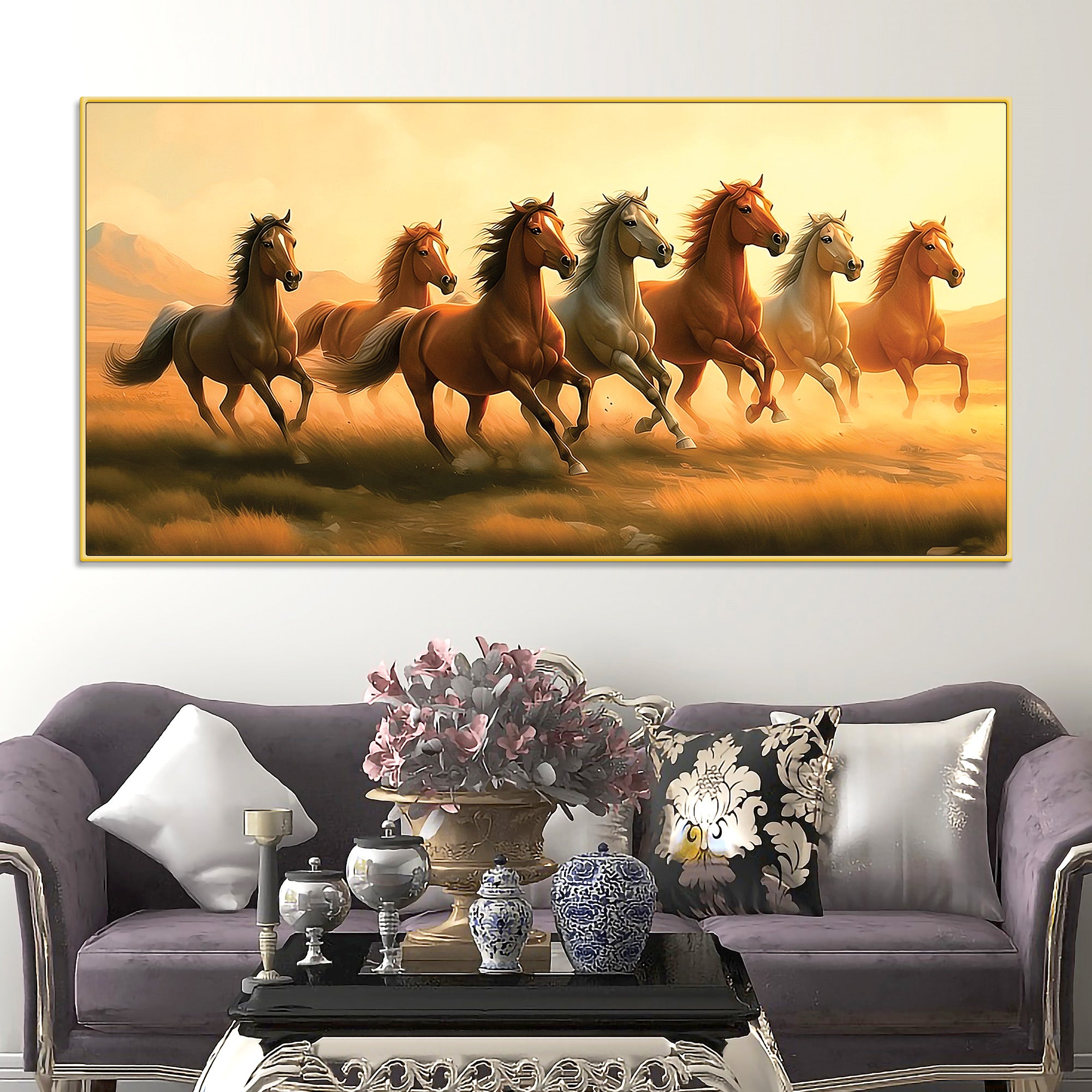 Seven Horse Running In The Field Canvas wall Painting