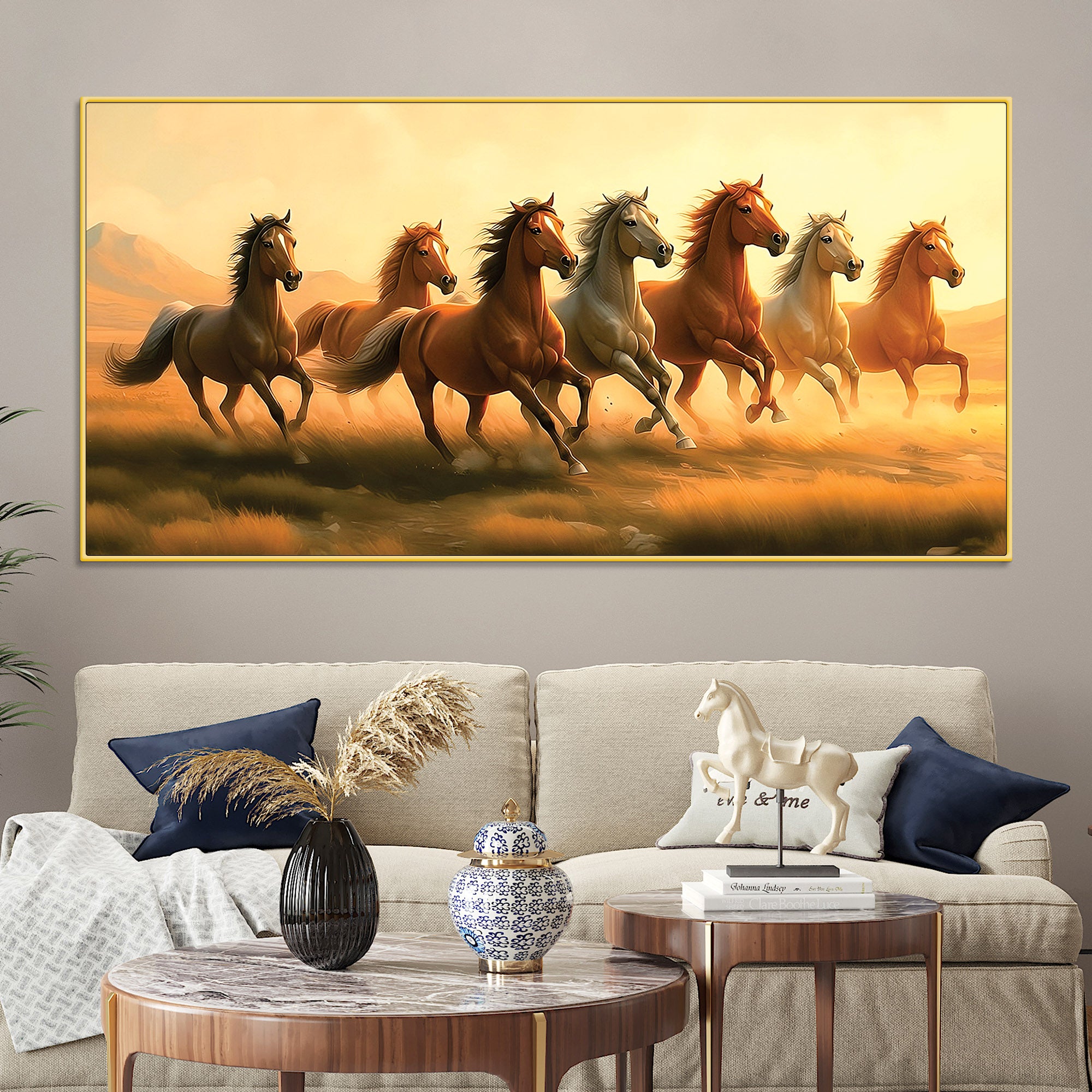Seven Horse Running In The Field Canvas wall Painting