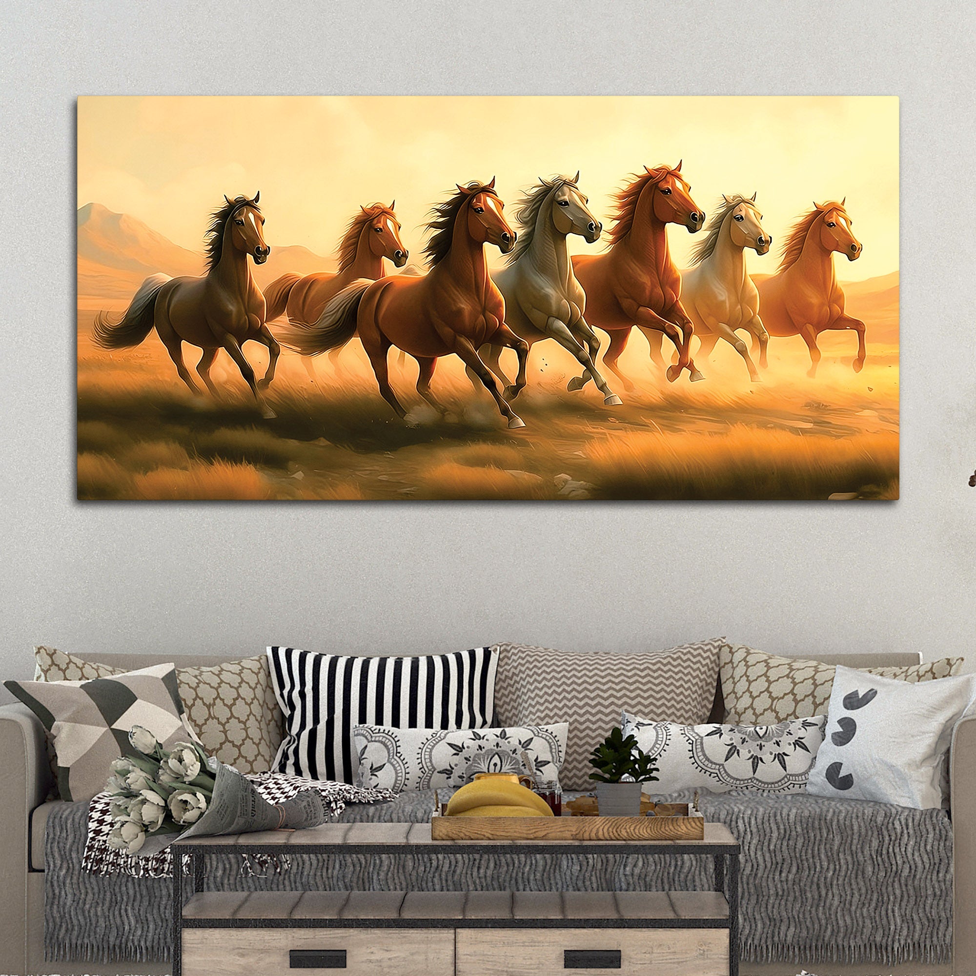 Seven Horse Running In The Field Canvas wall Painting