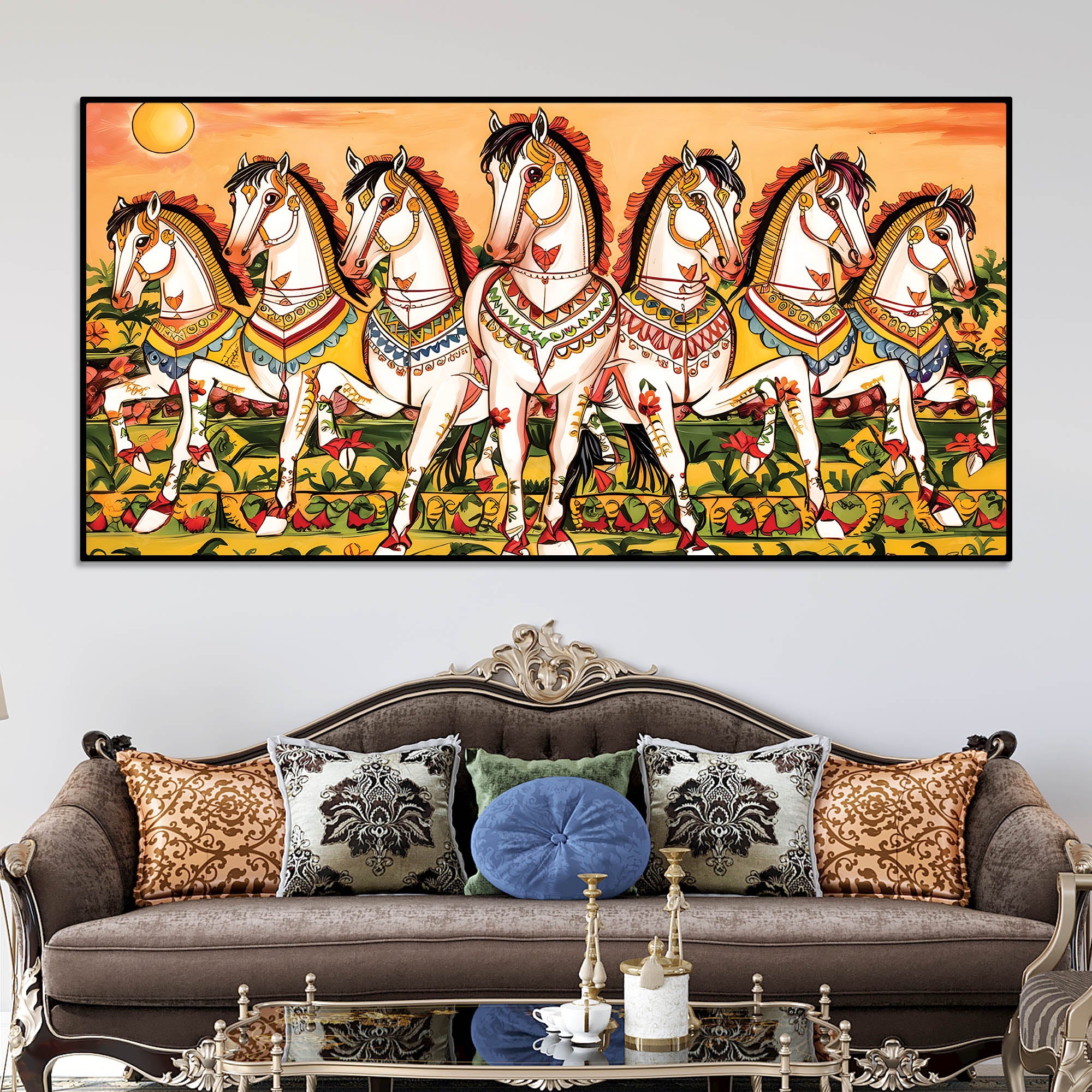 Seven Horses Folk Art Canvas wall Painting