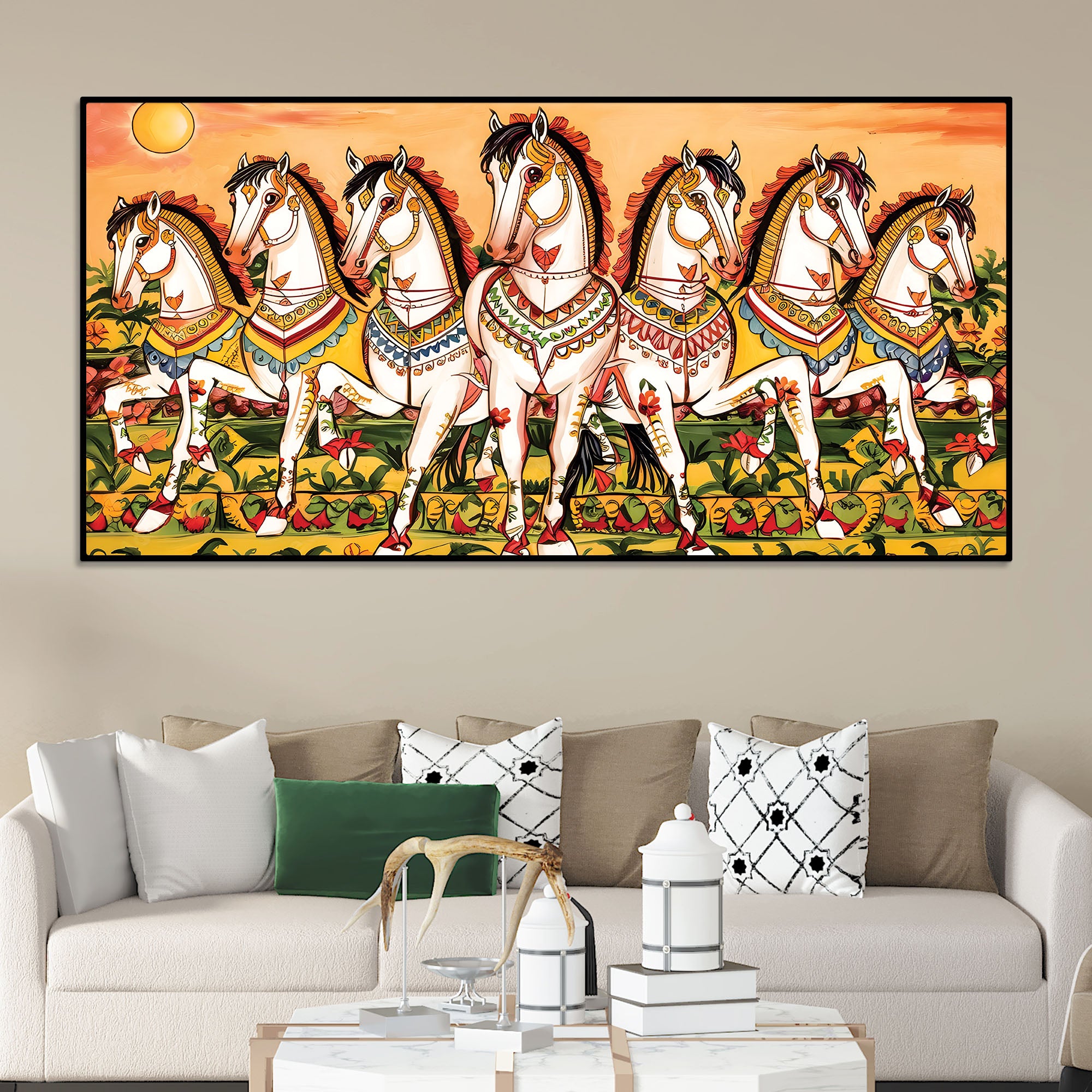 Seven Horses Folk Art Canvas wall Painting