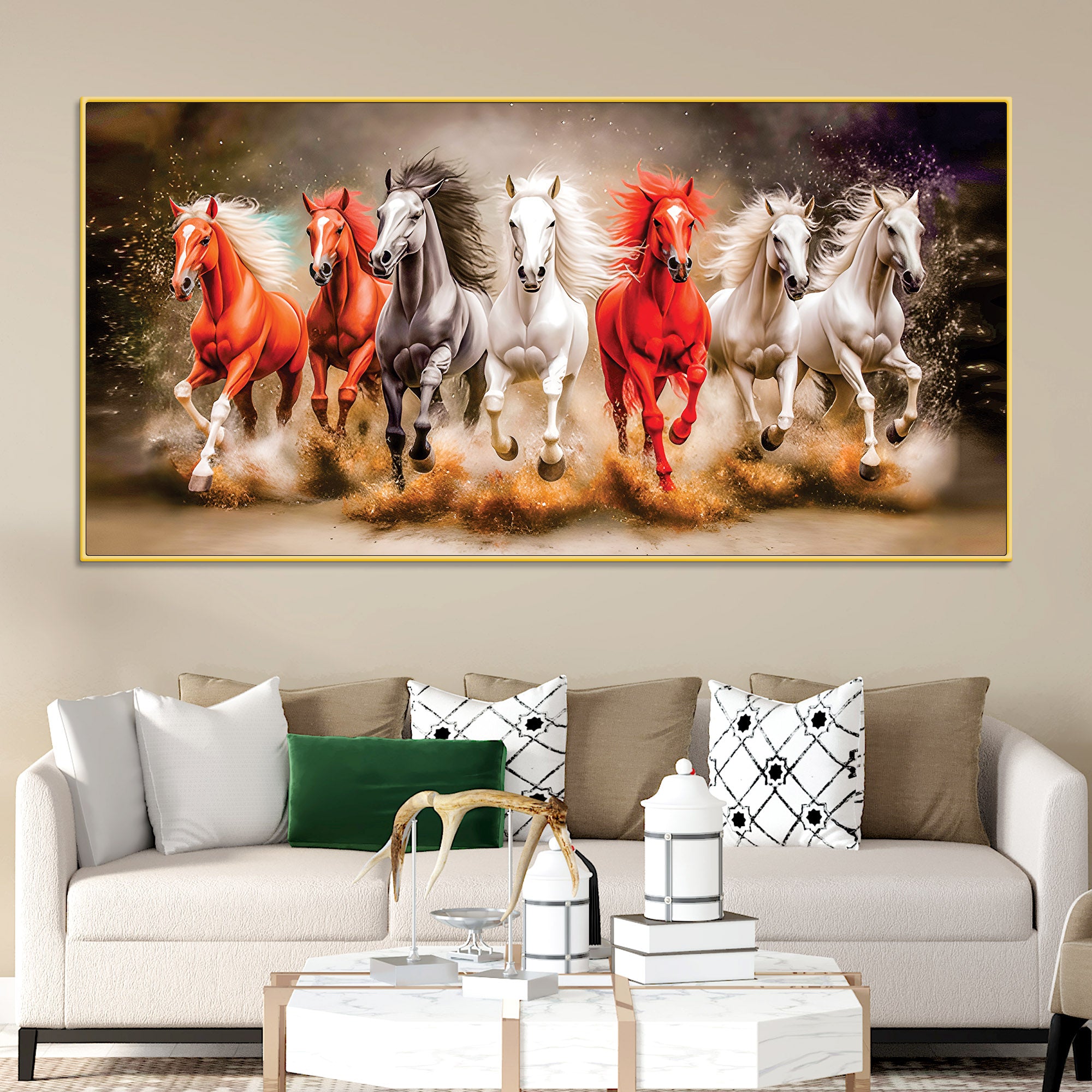 Seven Horses Running Art Canvas Wall Painting
