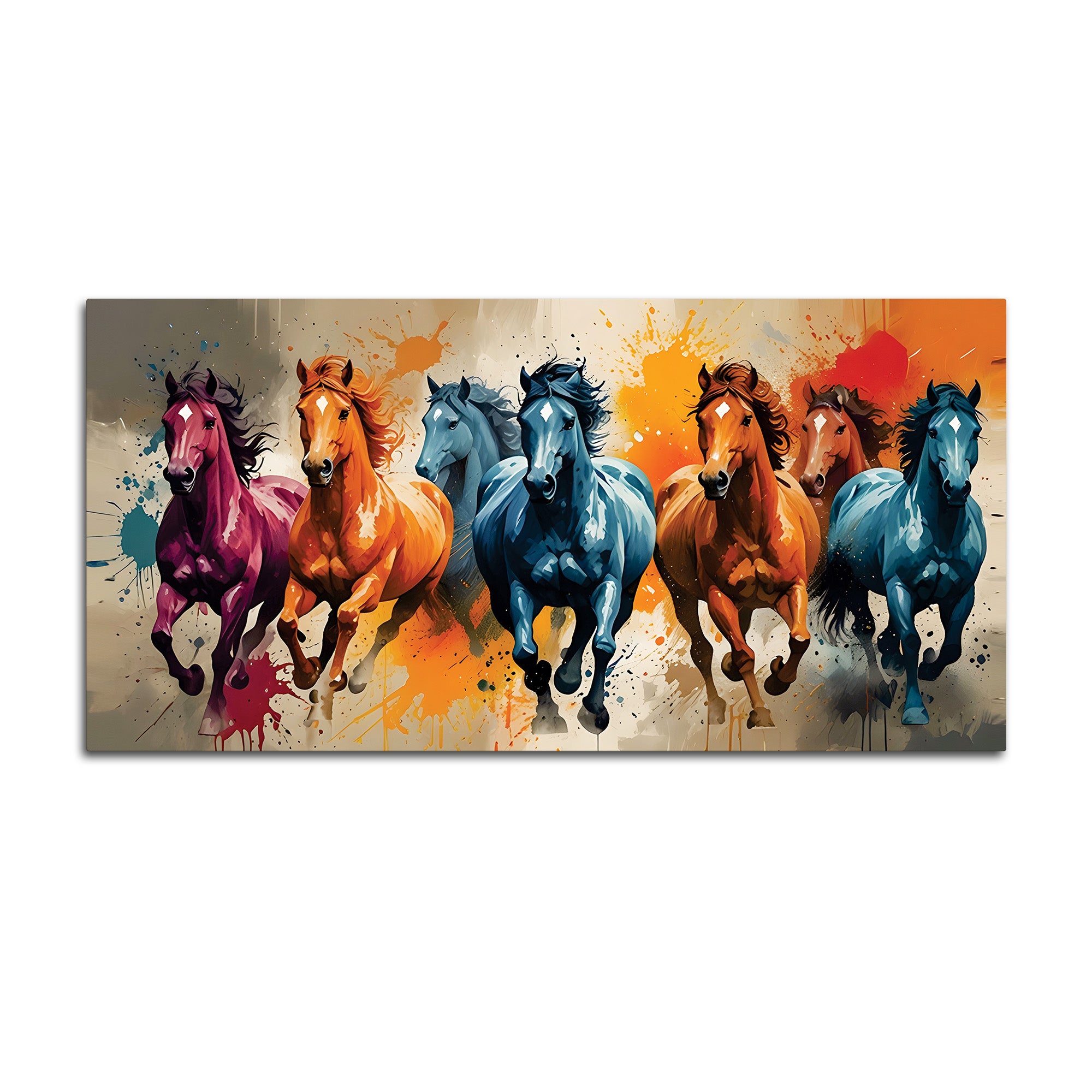 Seven Horses Running colorful Watercolor Art Canvas Wall Painting