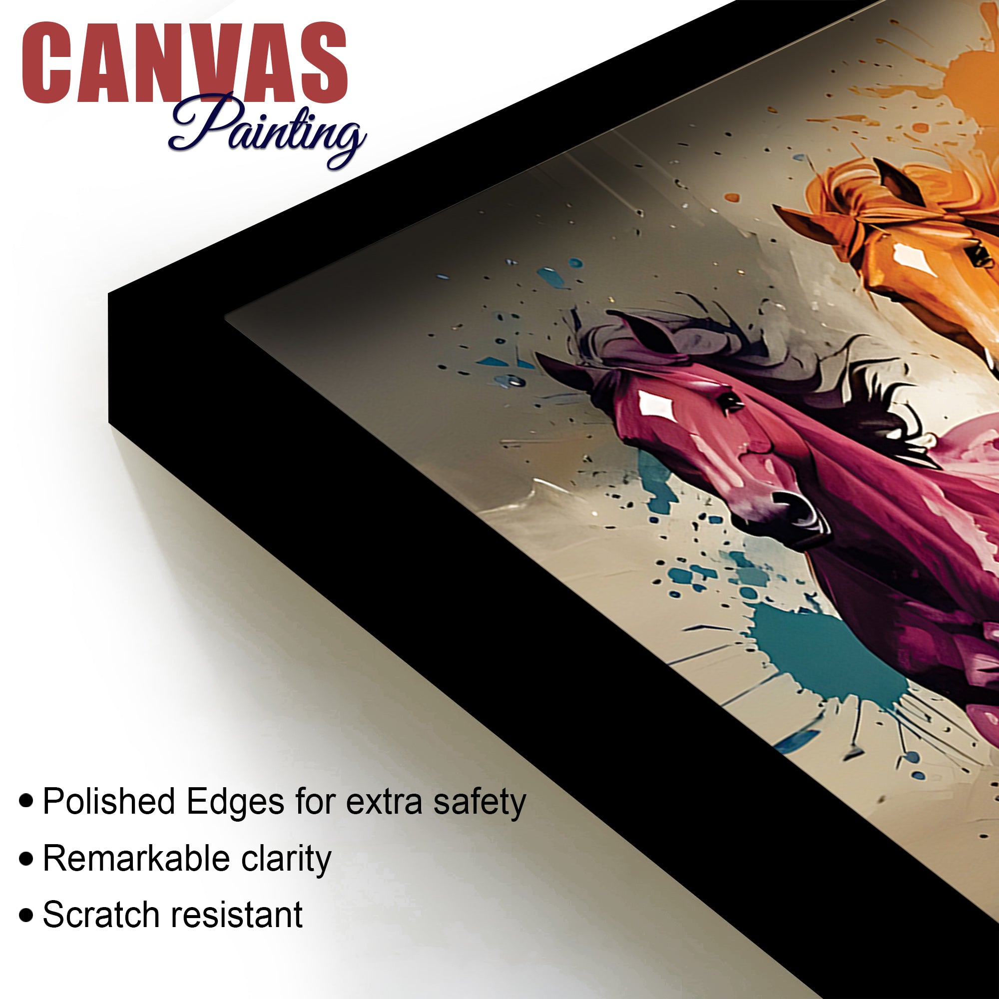 Seven Horses Running colorful Watercolor Art Canvas Wall Painting