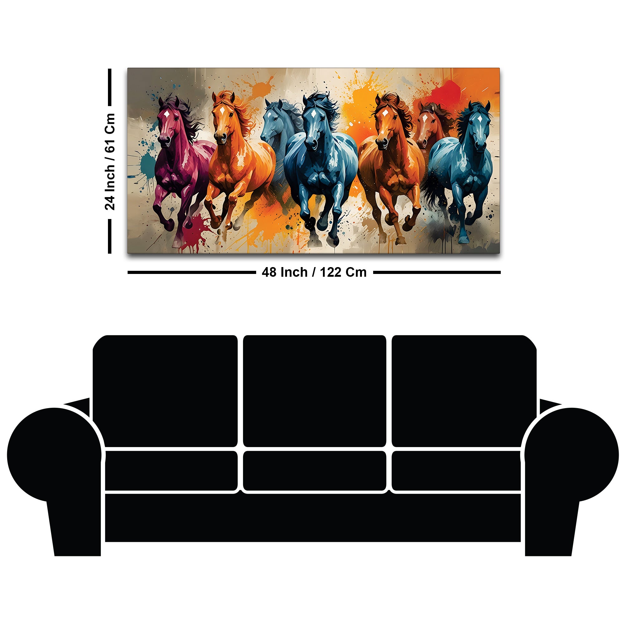Seven Horses Running colorful Watercolor Art Canvas Wall Painting