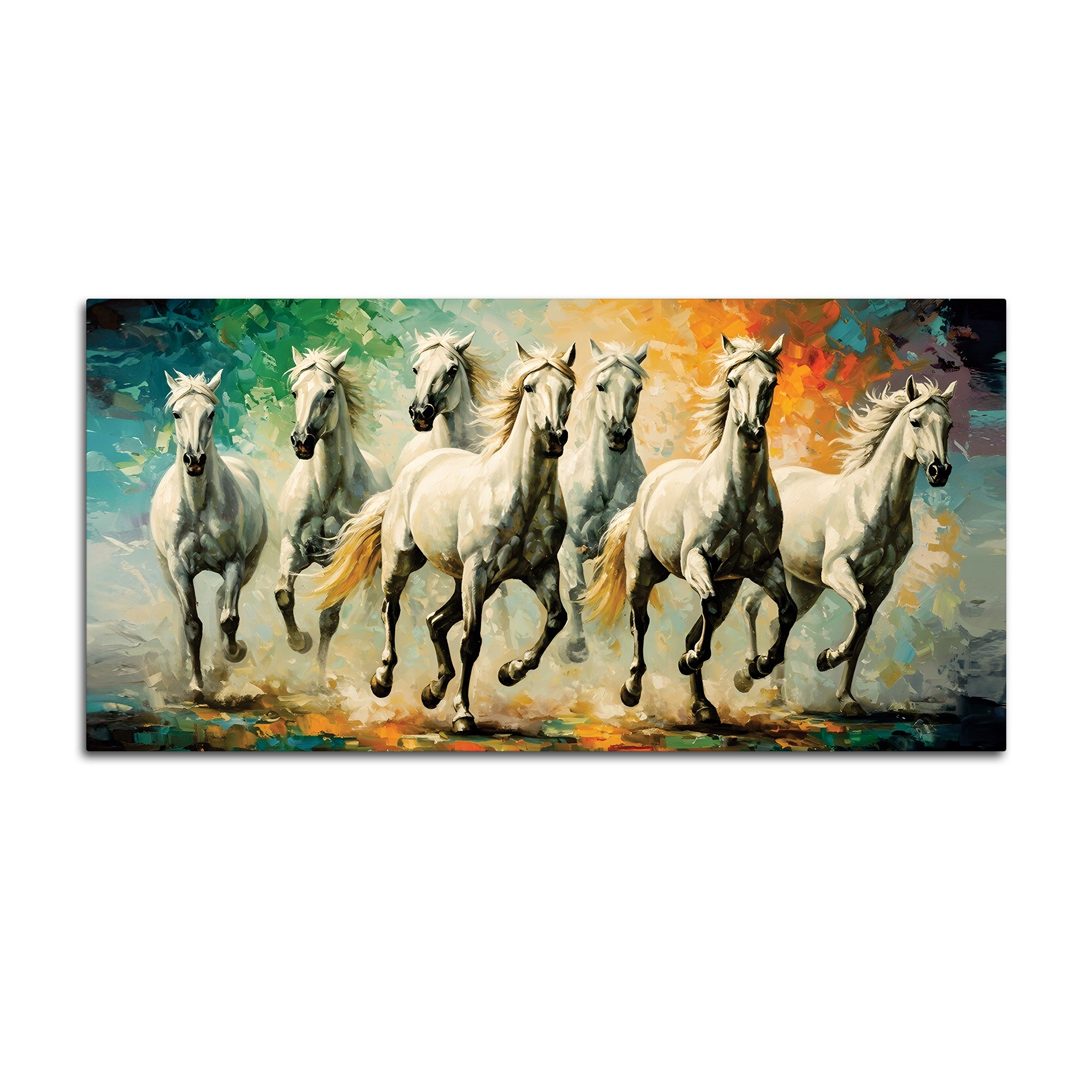 Seven Horses Running Watercolor Art Premium Canvas Wall Painting