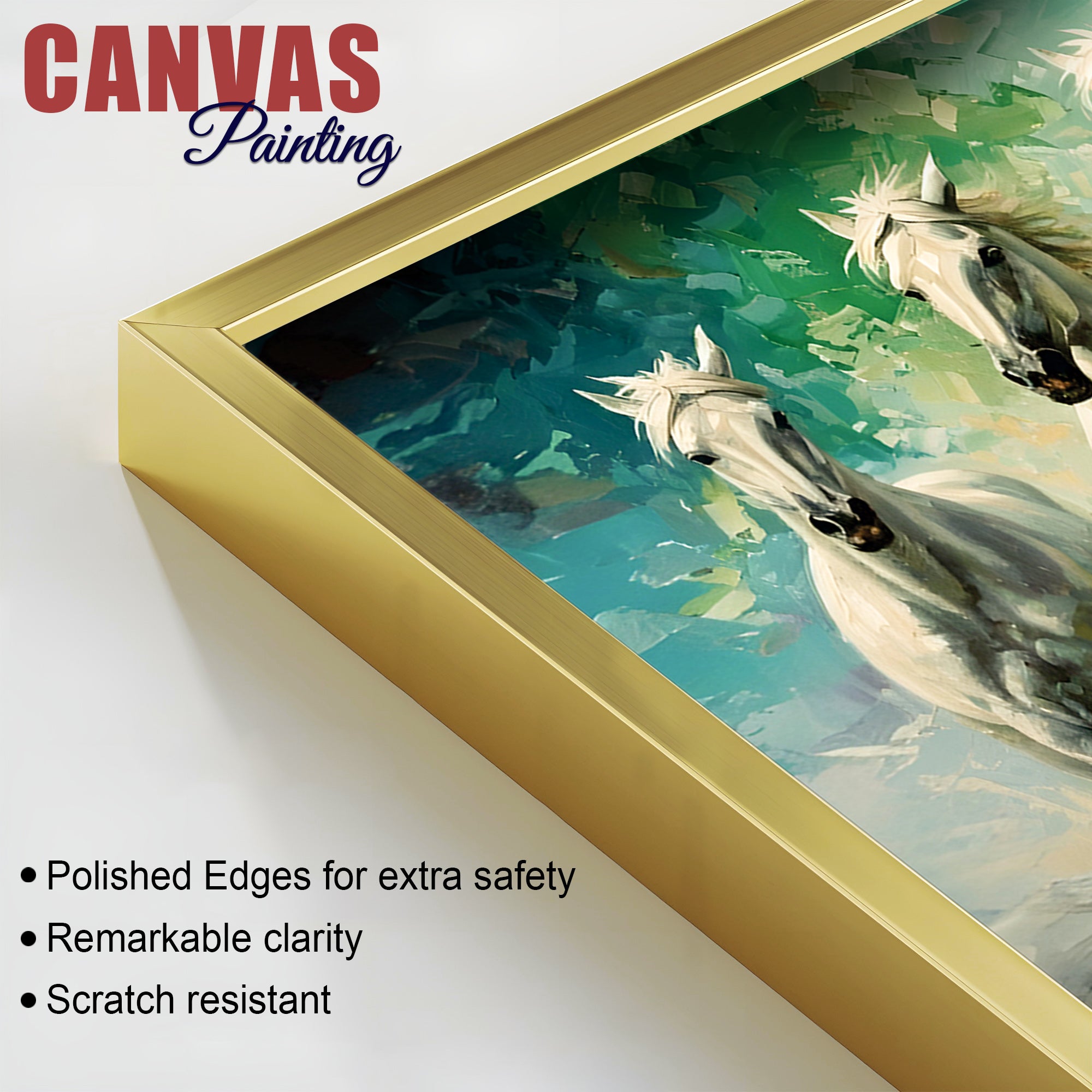 Seven Horses Running Watercolor Art Premium Canvas Wall Painting