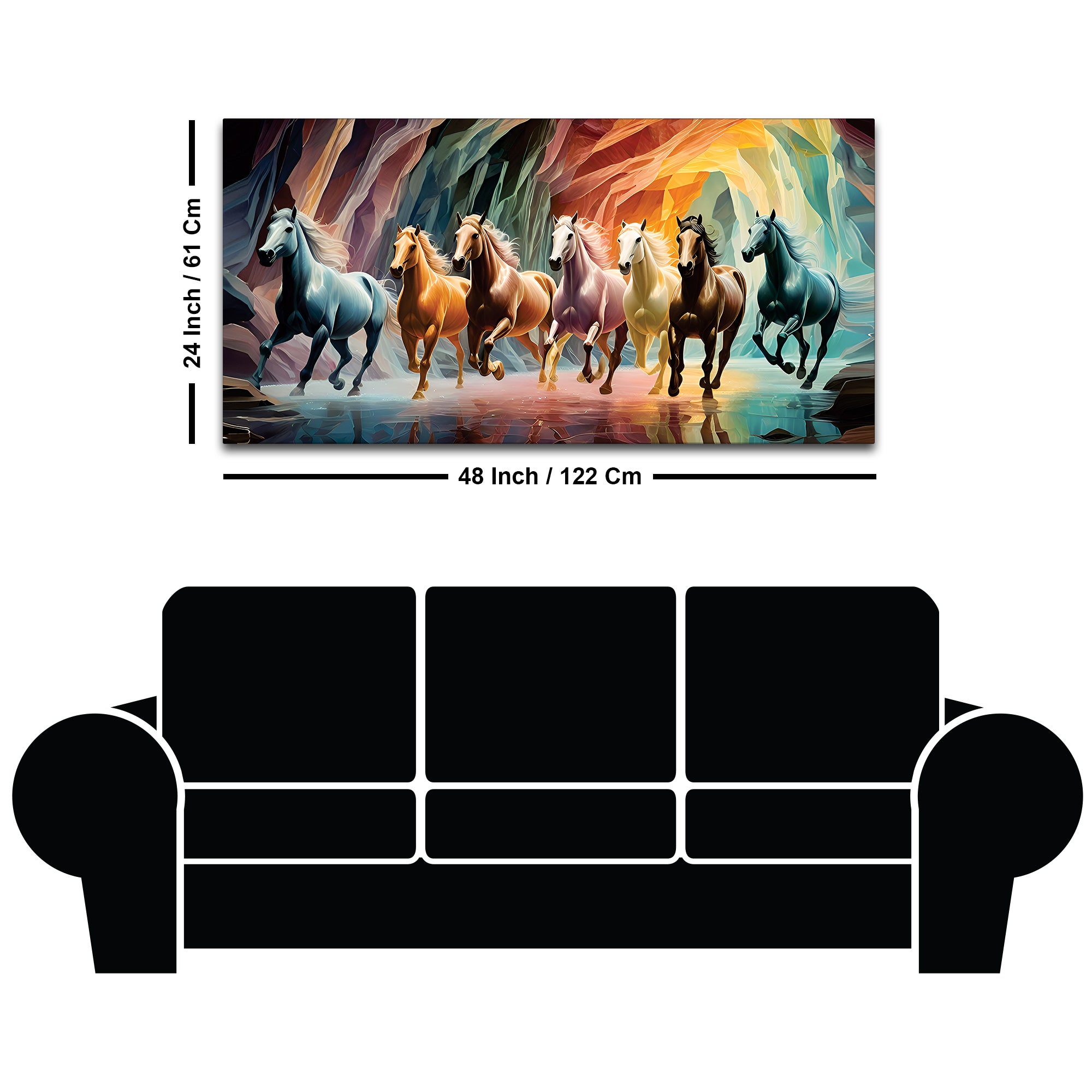 Seven Luminescent Horses Galloping Premium Wall Painting
