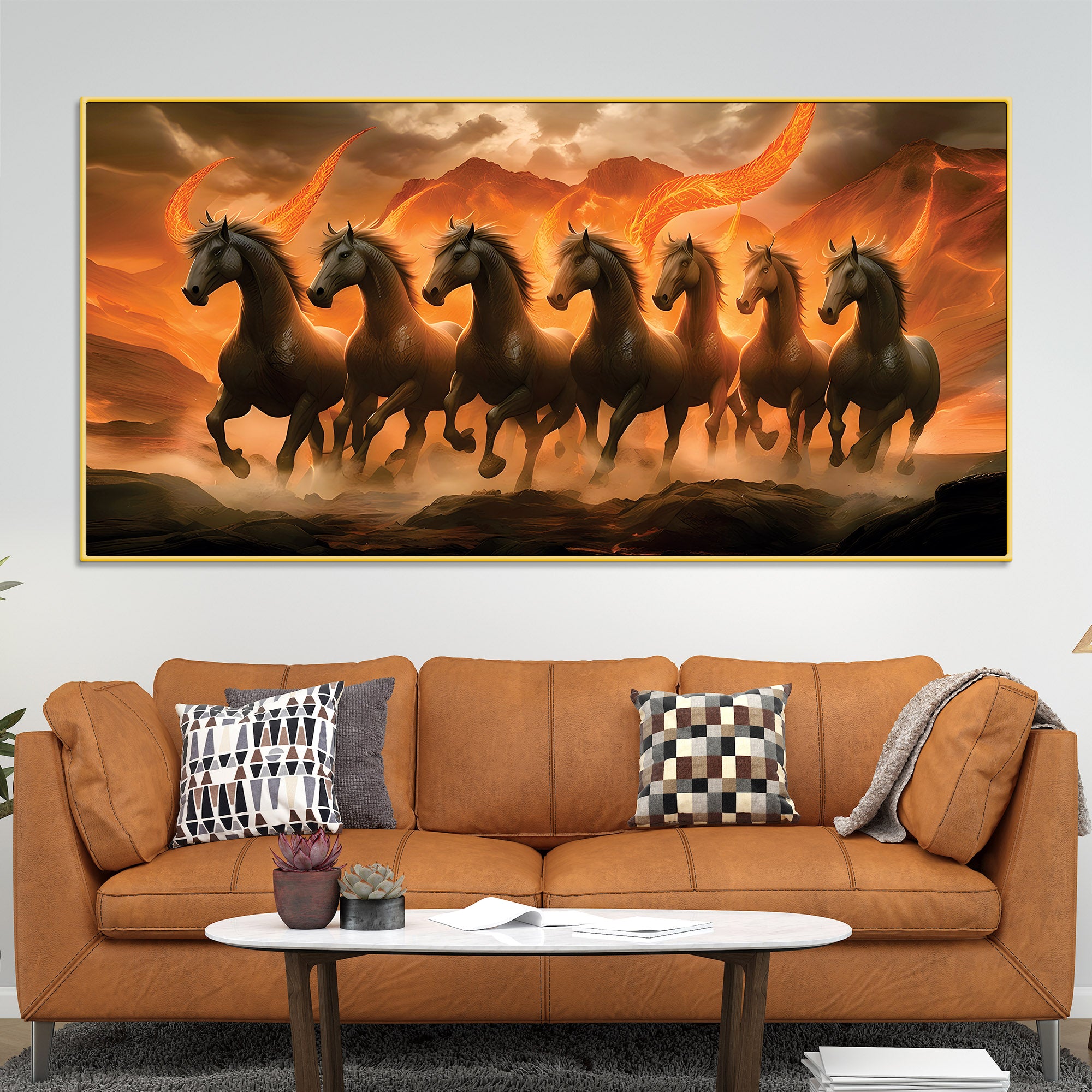 Seven Mystical Horses Canvas Wall Painting