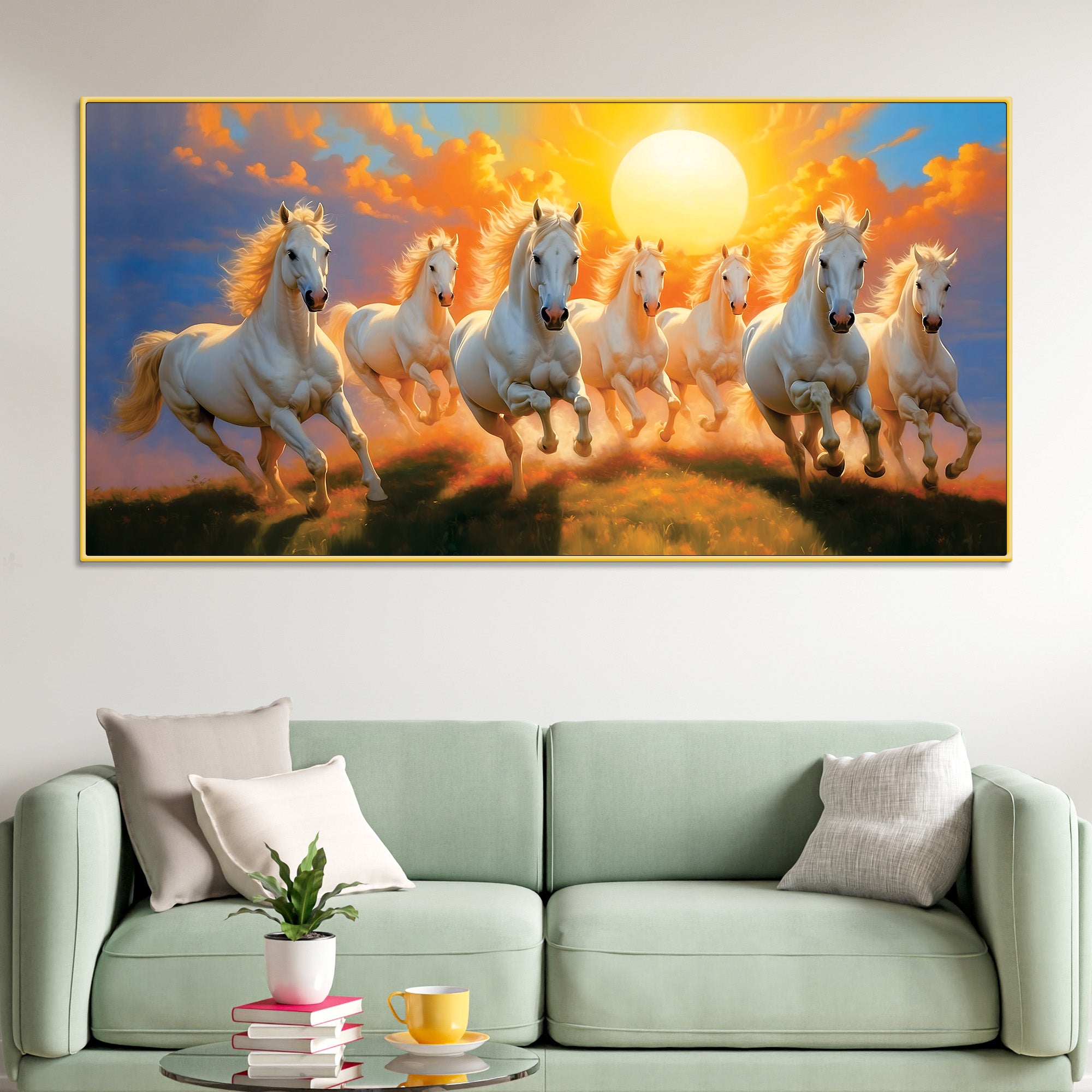 Seven Running Horses at Dawn Canvas Wall Painting