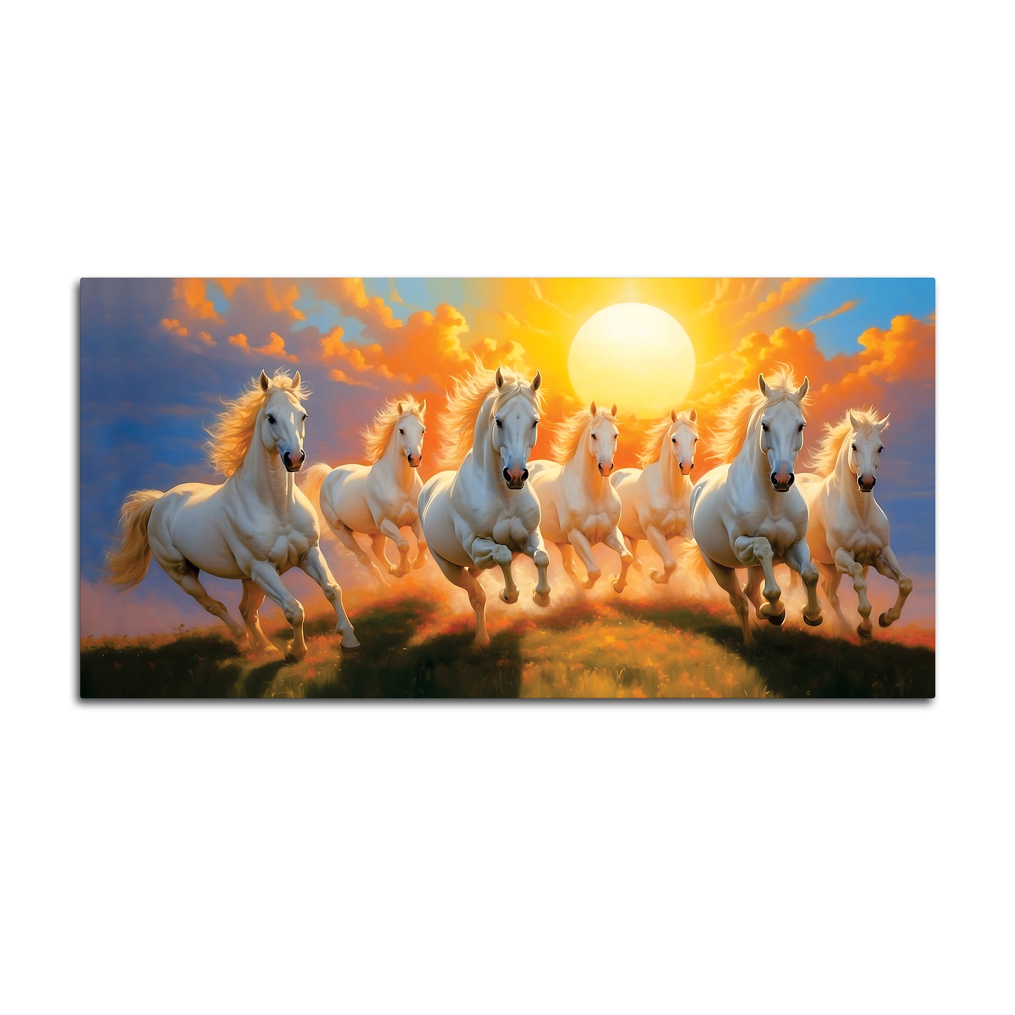 Seven Running Horses at Dawn Canvas Wall Painting