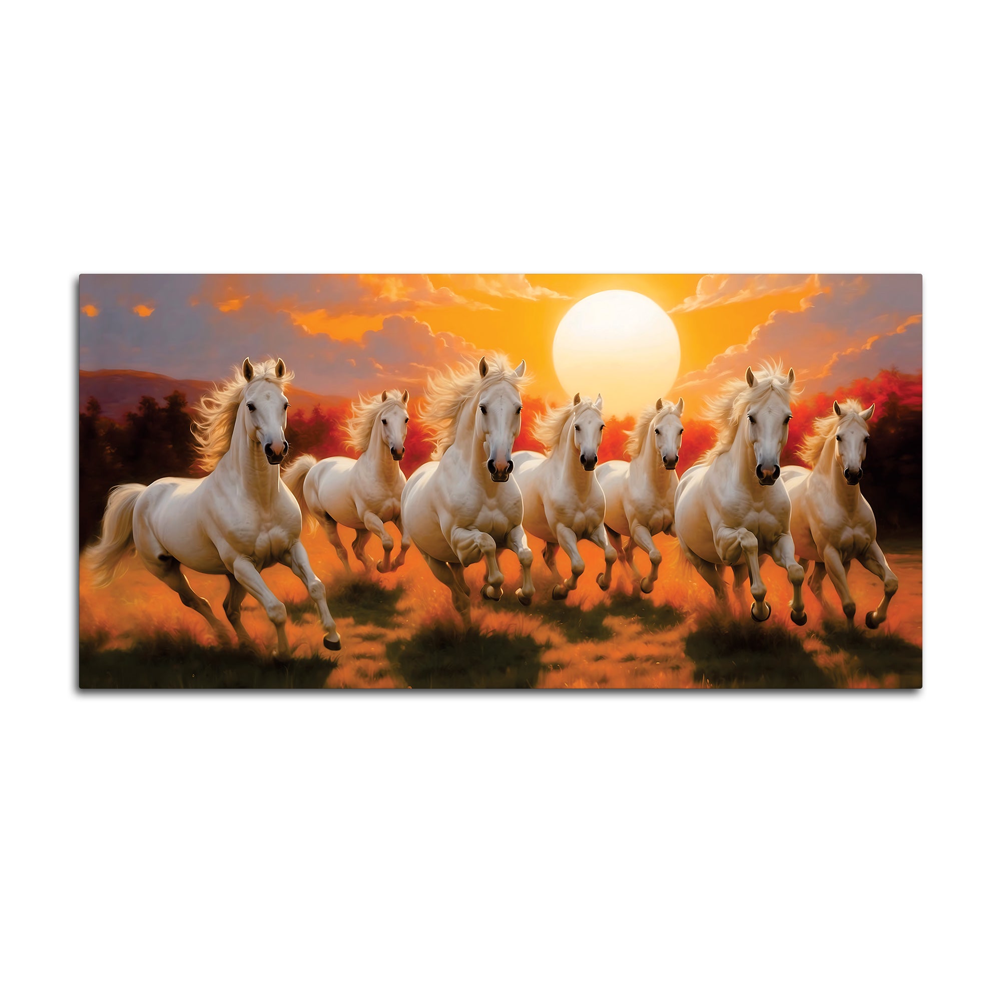 Seven Running Horses at Dawn Premium Wall Painting
