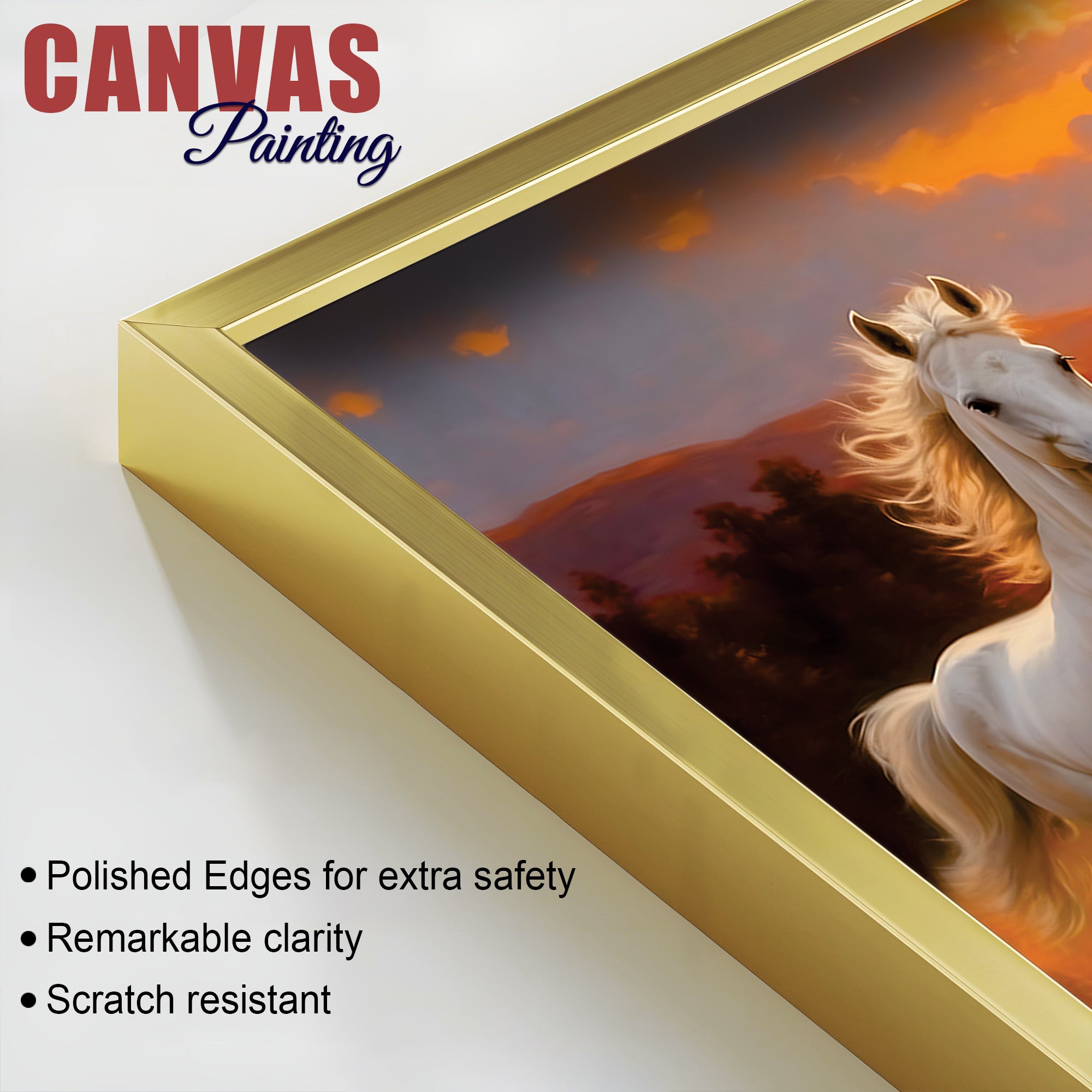 Seven Running Horses at Dawn Premium Wall Painting
