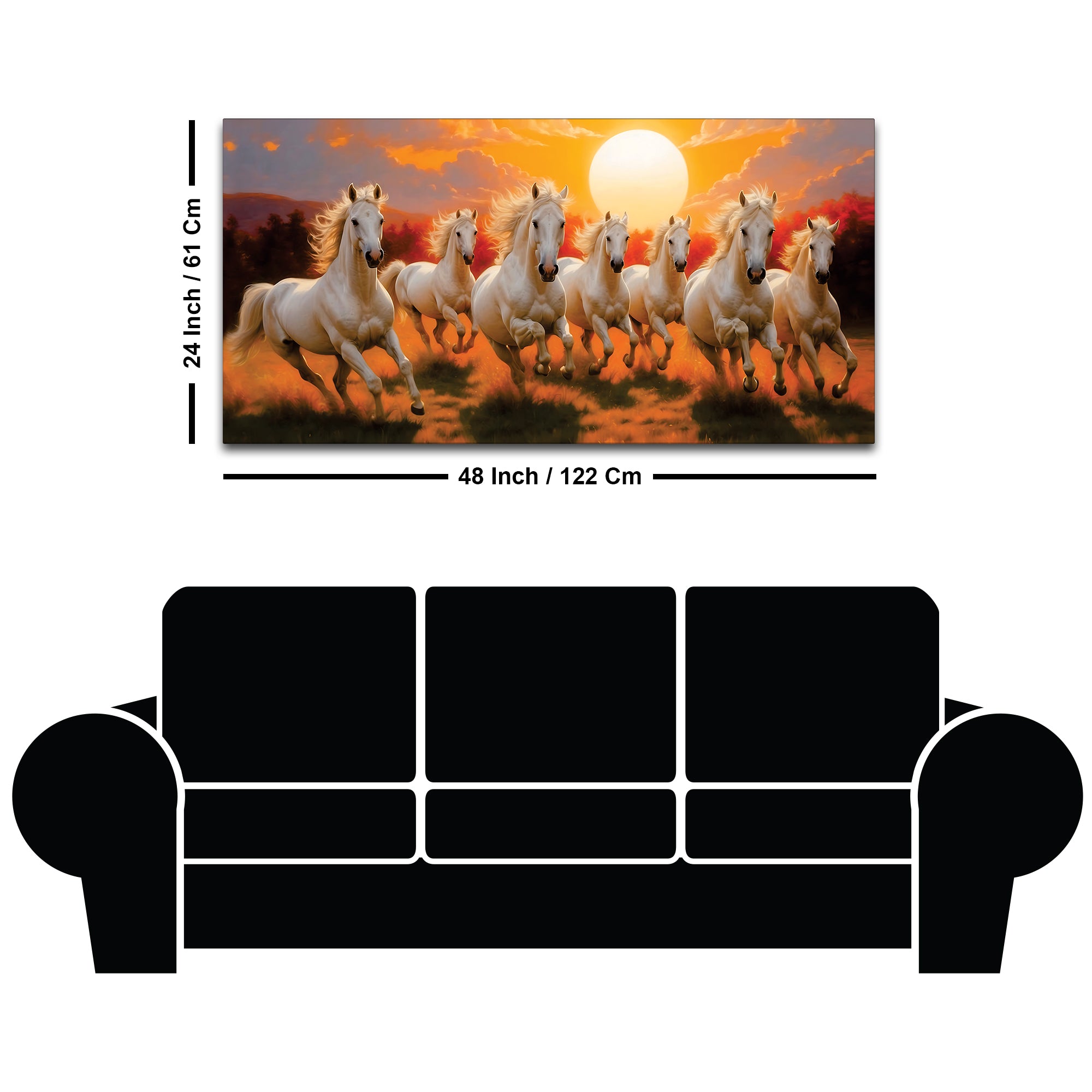 Seven Running Horses at Dawn Premium Wall Painting