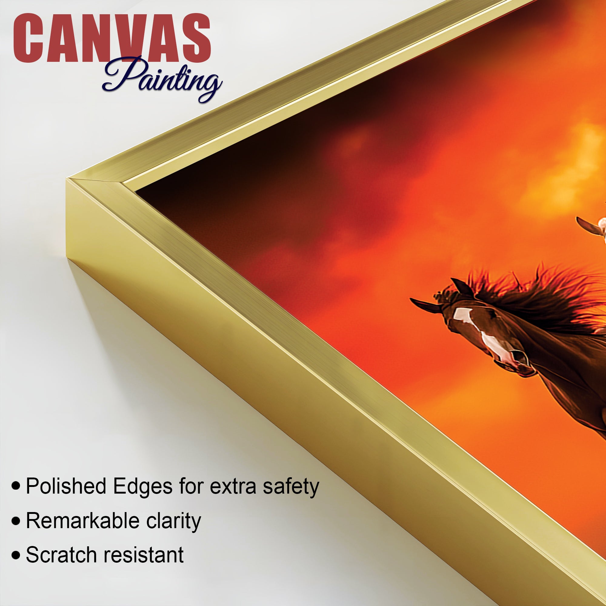 Seven Running Horses at Glowing Sunset Canvas Wall Painting