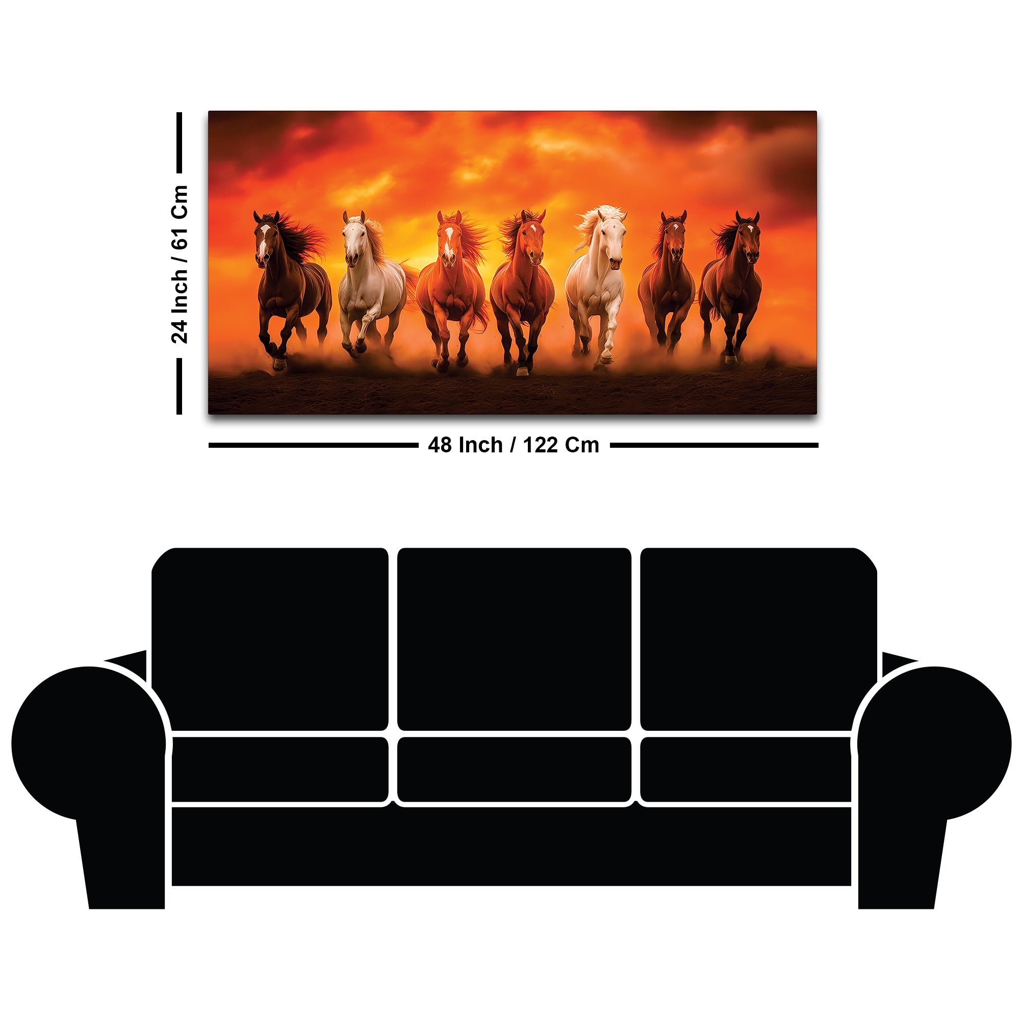 Seven Running Horses at Glowing Sunset Canvas Wall Painting