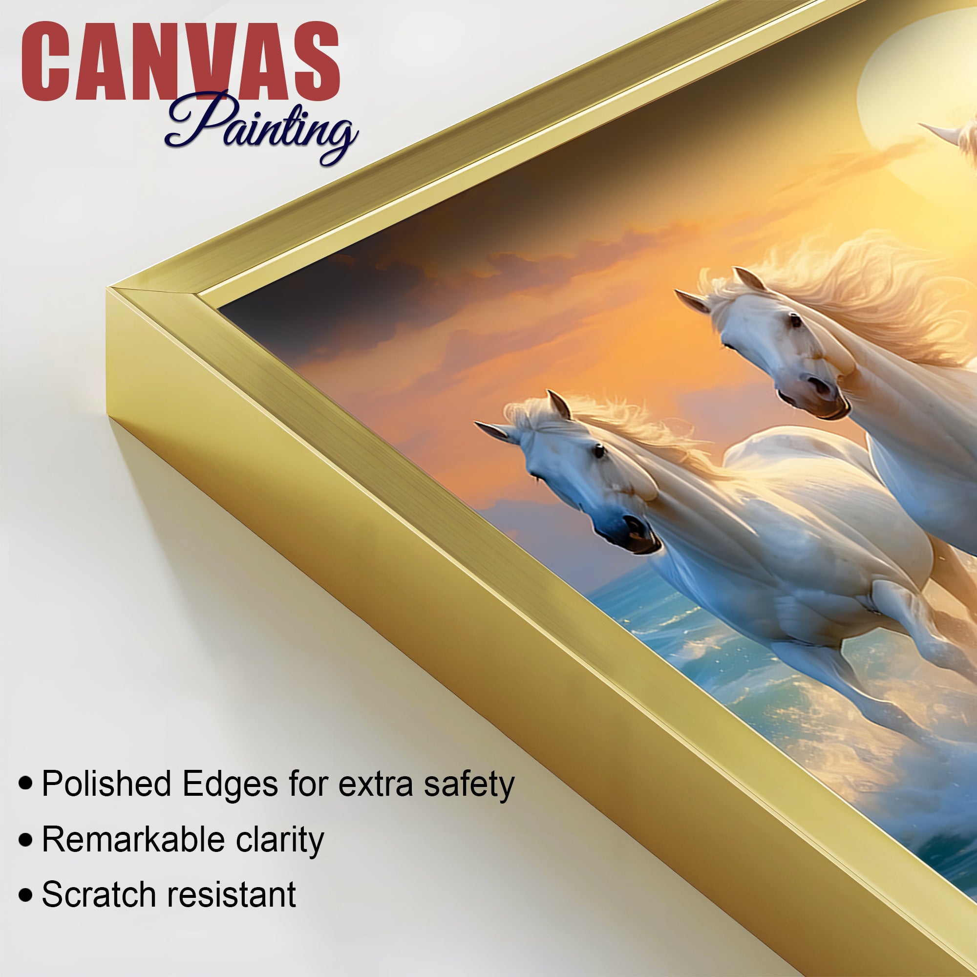 Seven Running Horses at Sunrise Premium Canvas Wall Painting