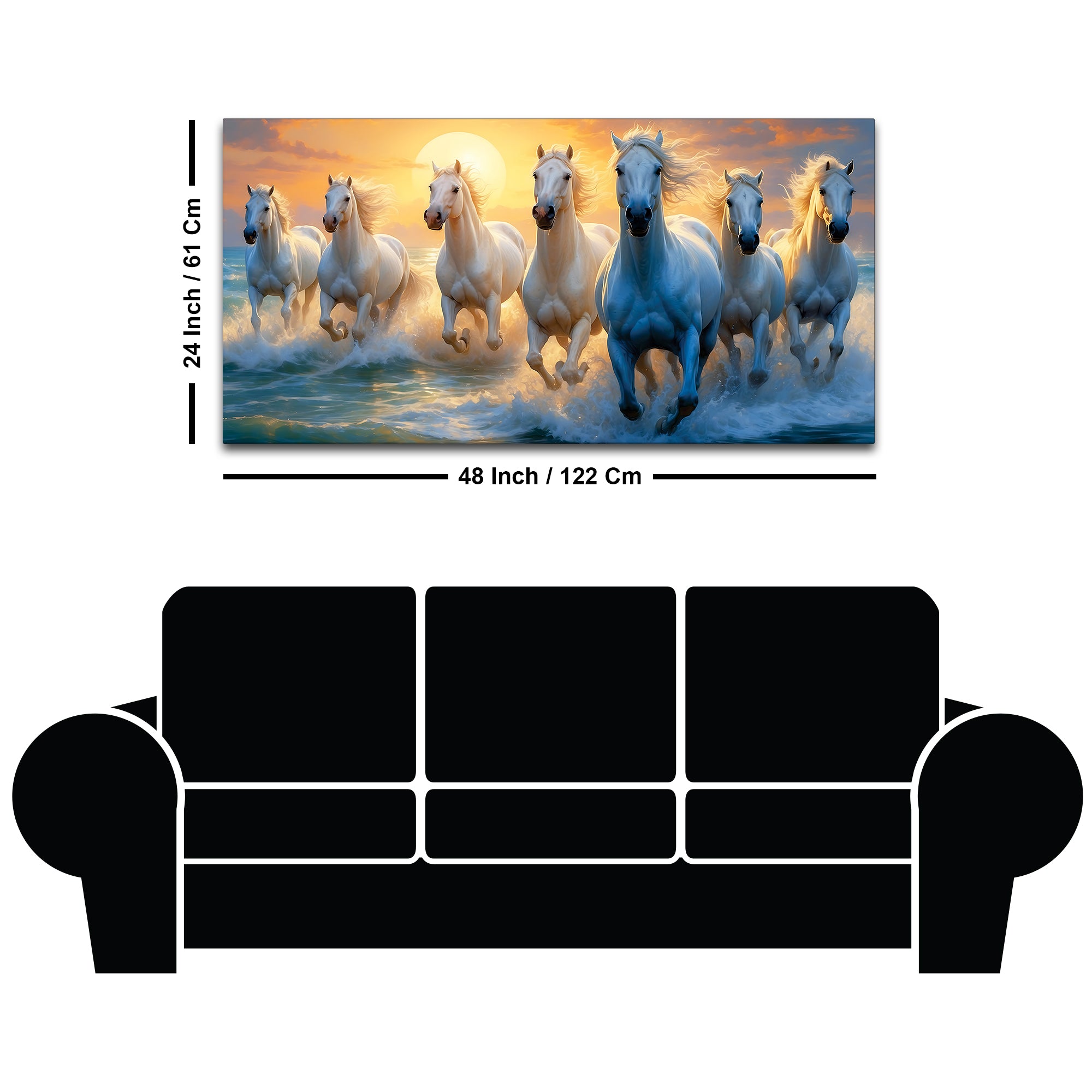 Seven Running Horses at Sunrise Premium Canvas Wall Painting