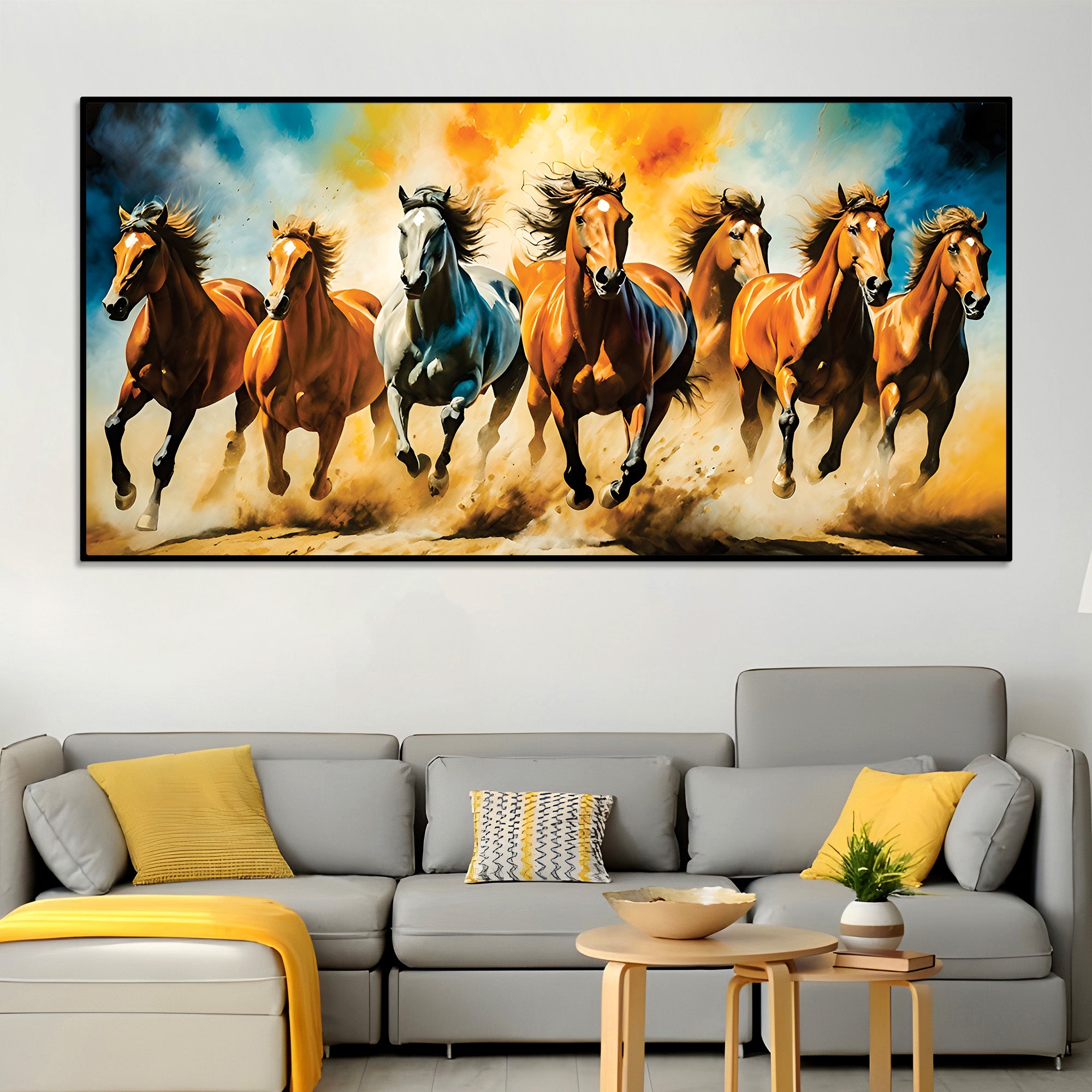 Seven Running Horses Auspicious Canvas wall Painting