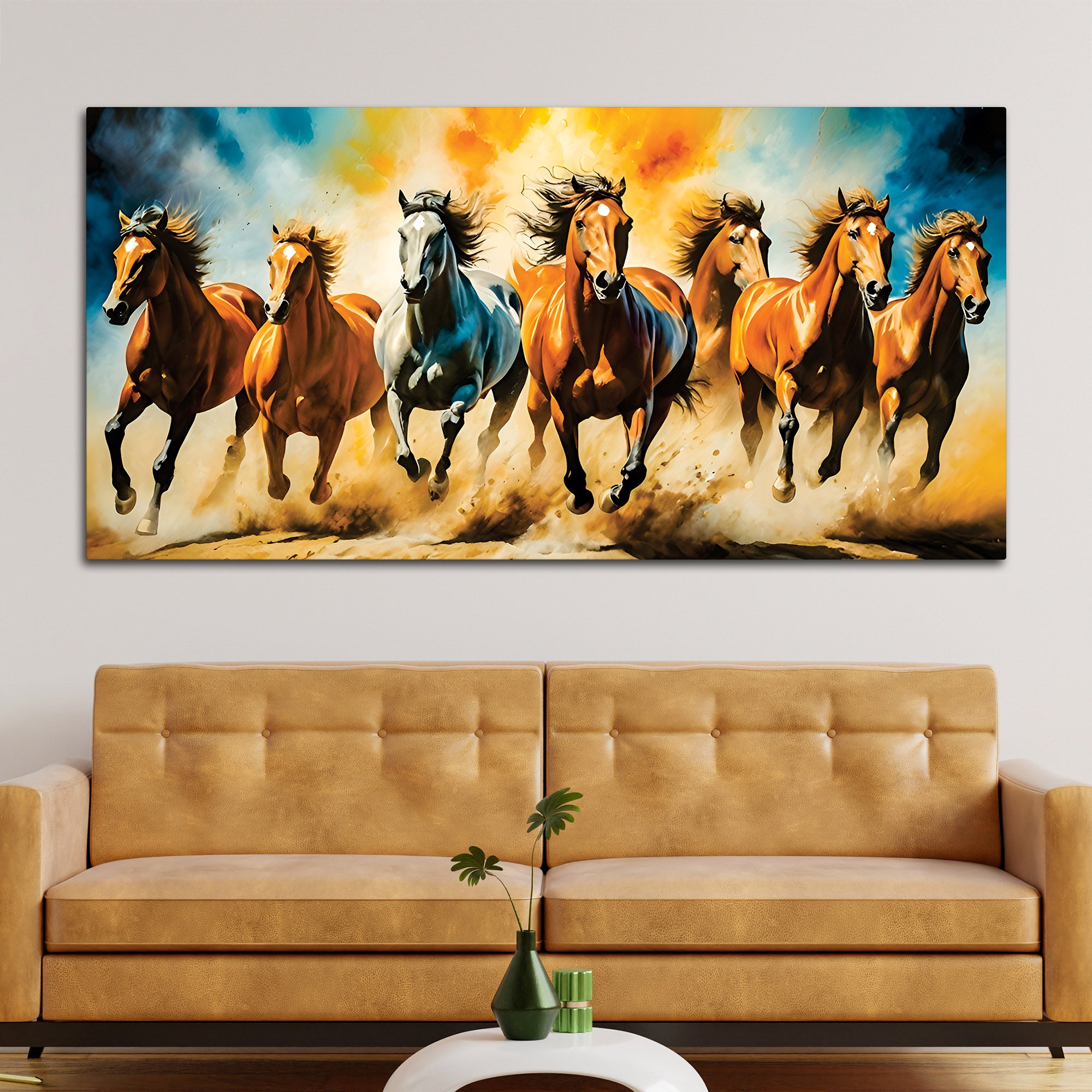 Seven Running Horses Auspicious Canvas wall Painting