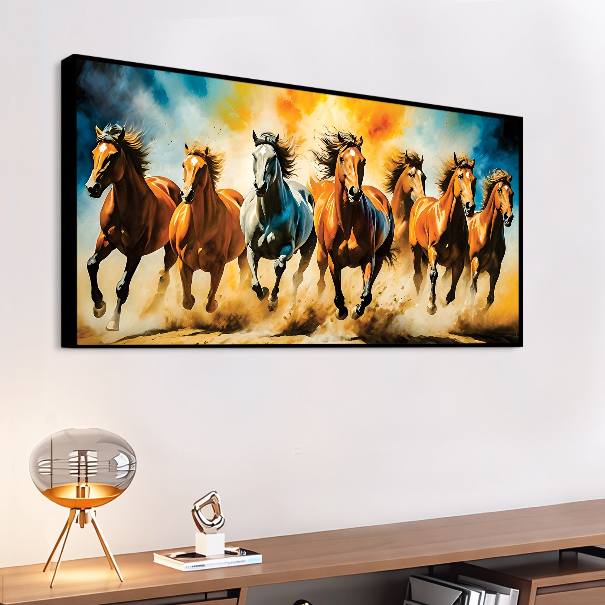 Seven Running Horses Auspicious Canvas wall Painting