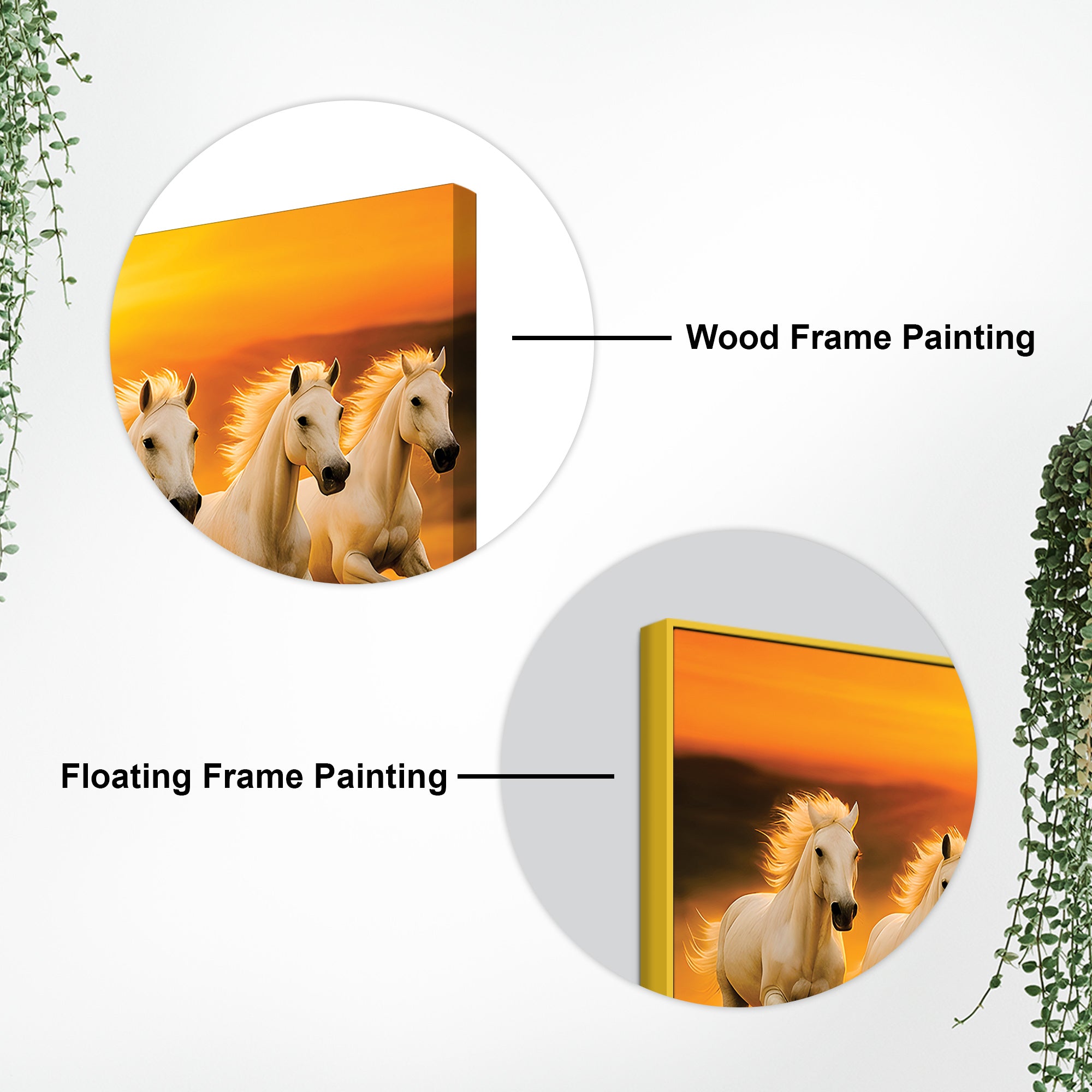 Seven White Horses Galloping at Sunrise Premium Wall Painting