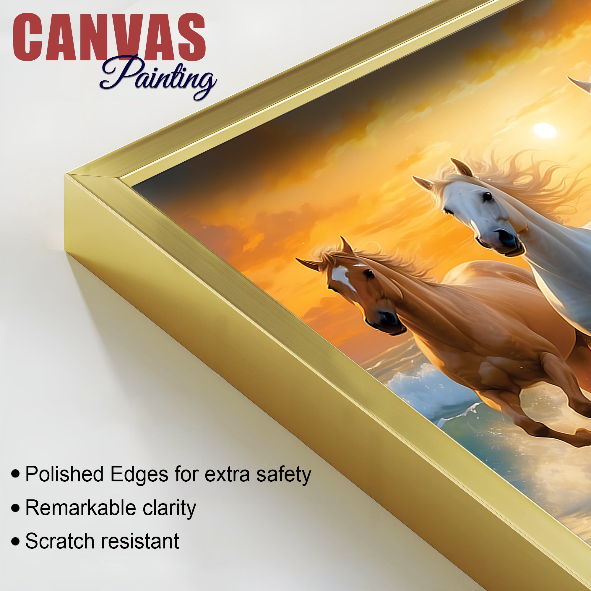 Seven White Horses Running at Dawn Canvas Wall Painting