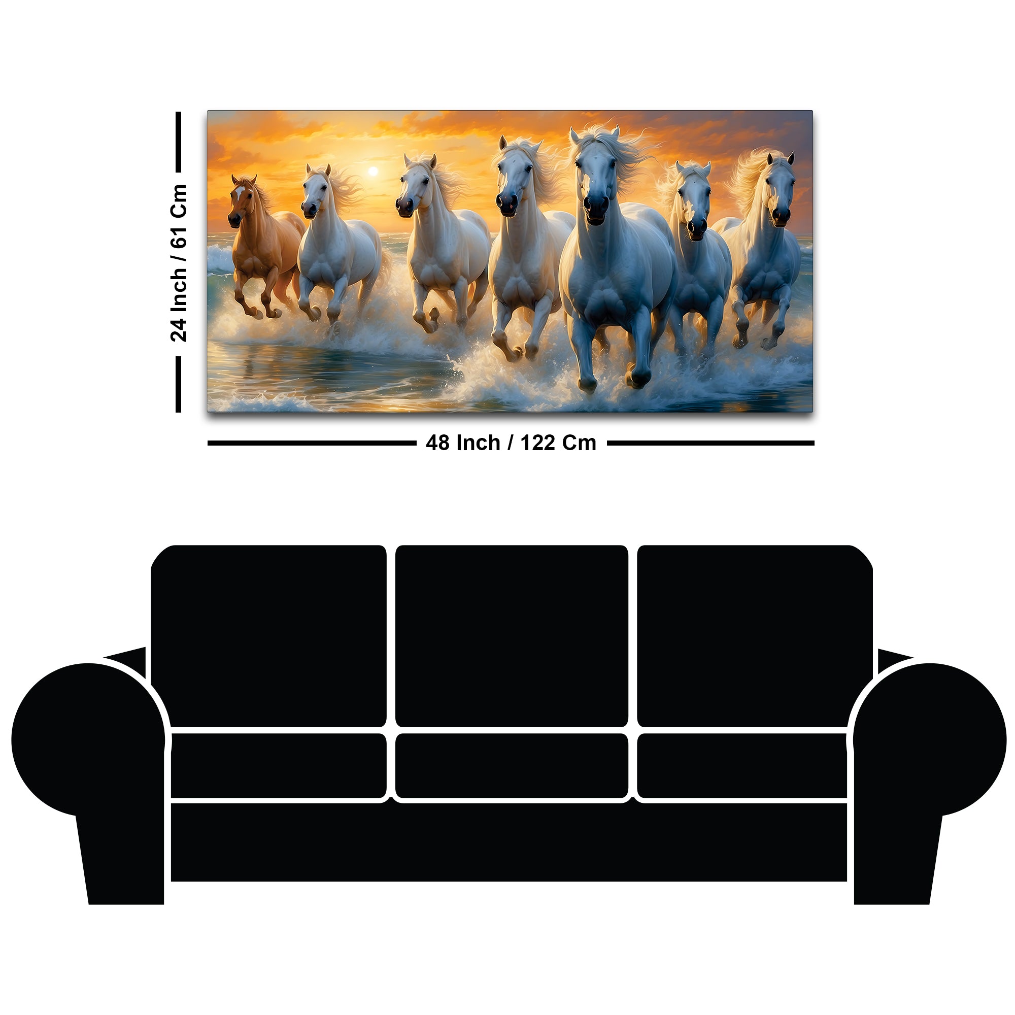 Seven White Horses Running at Dawn Canvas Wall Painting