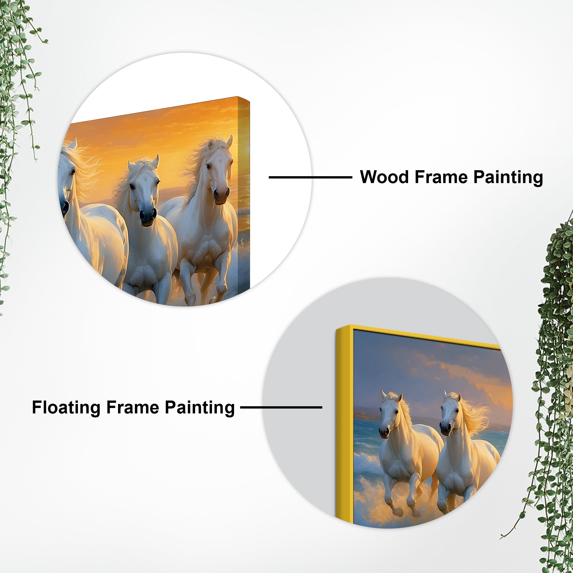 Seven White Horses Running at Sunrise Canvas Wall Painting