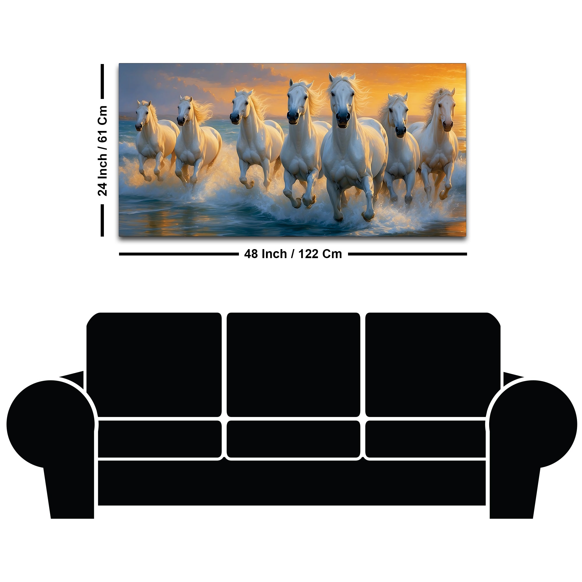 Seven White Horses Running at Sunrise Canvas Wall Painting