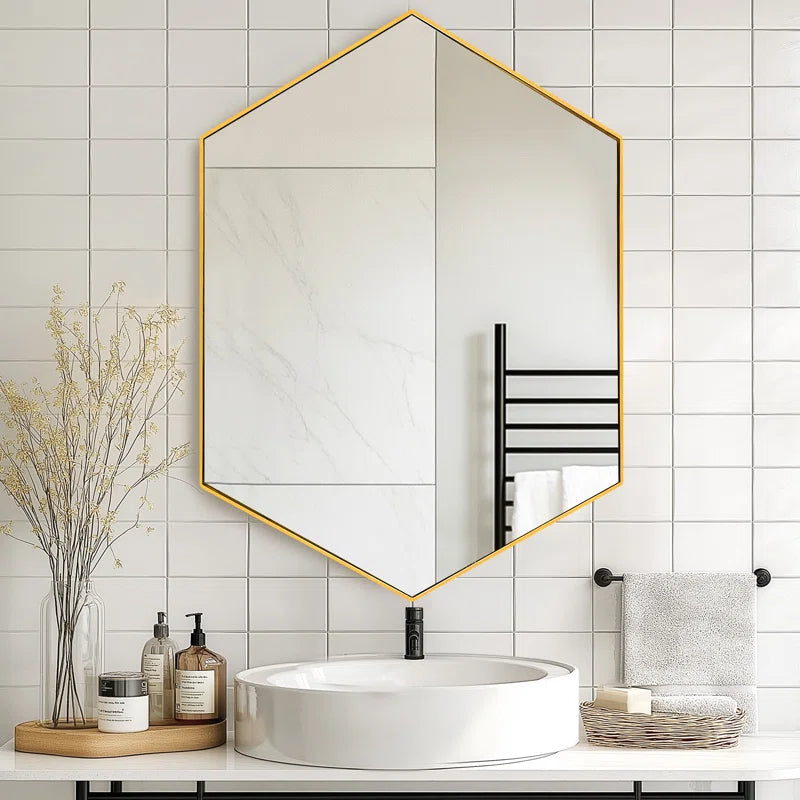 Sharp Golden Edge Hexagon Mirror Cabinet for Contemporary Spaces