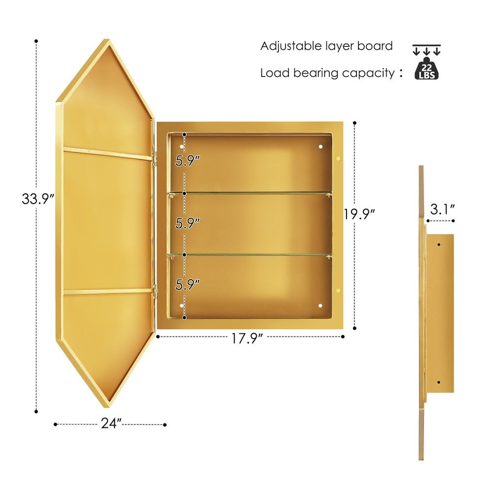 Sharp Golden Edge Hexagon Mirror Cabinet for Contemporary Spaces
