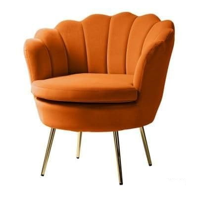 Shell Motif Luxury Design Orange Velvet Accent Chair
