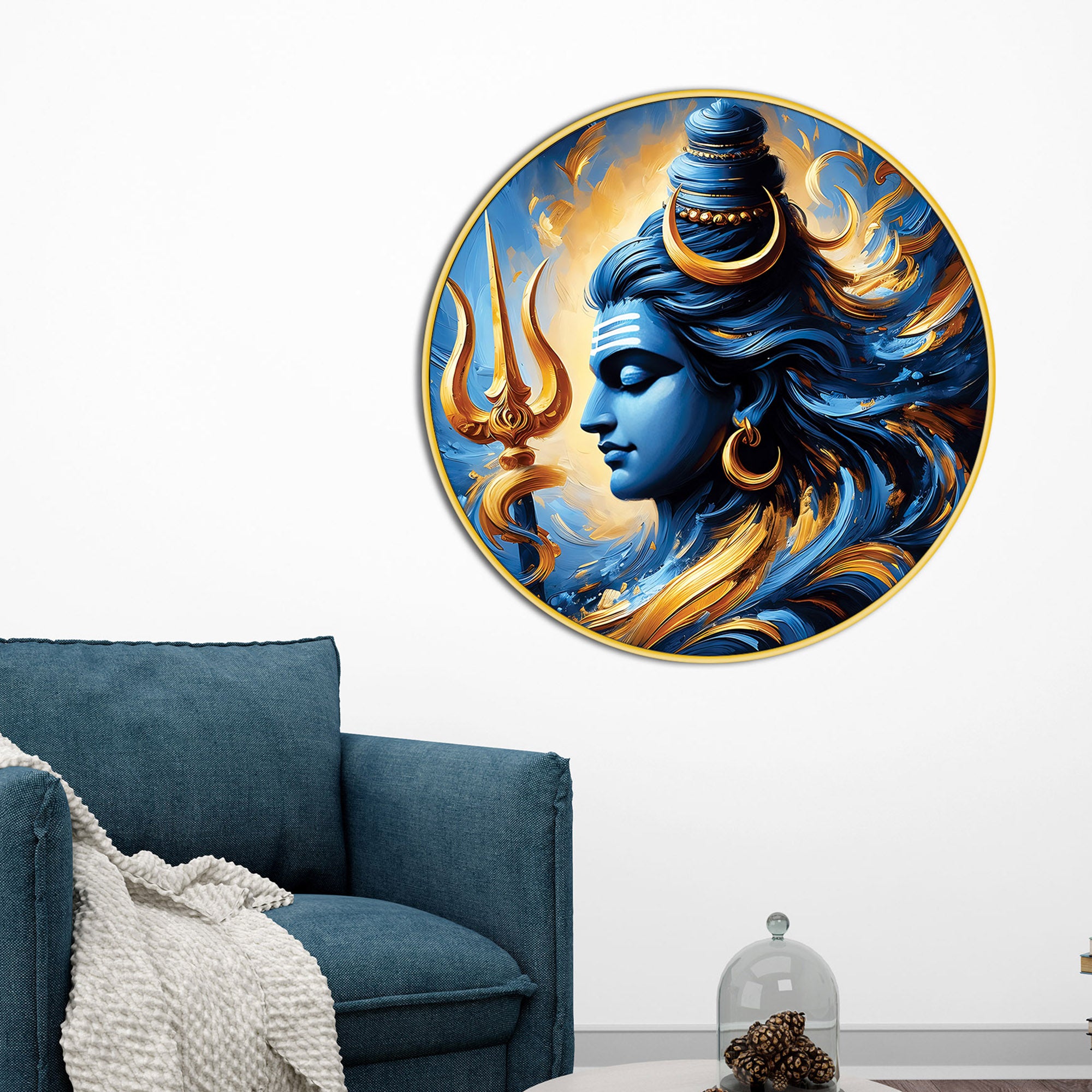 Shiv Ji Abstract Round Painting Premium Hindu Wall Decor
