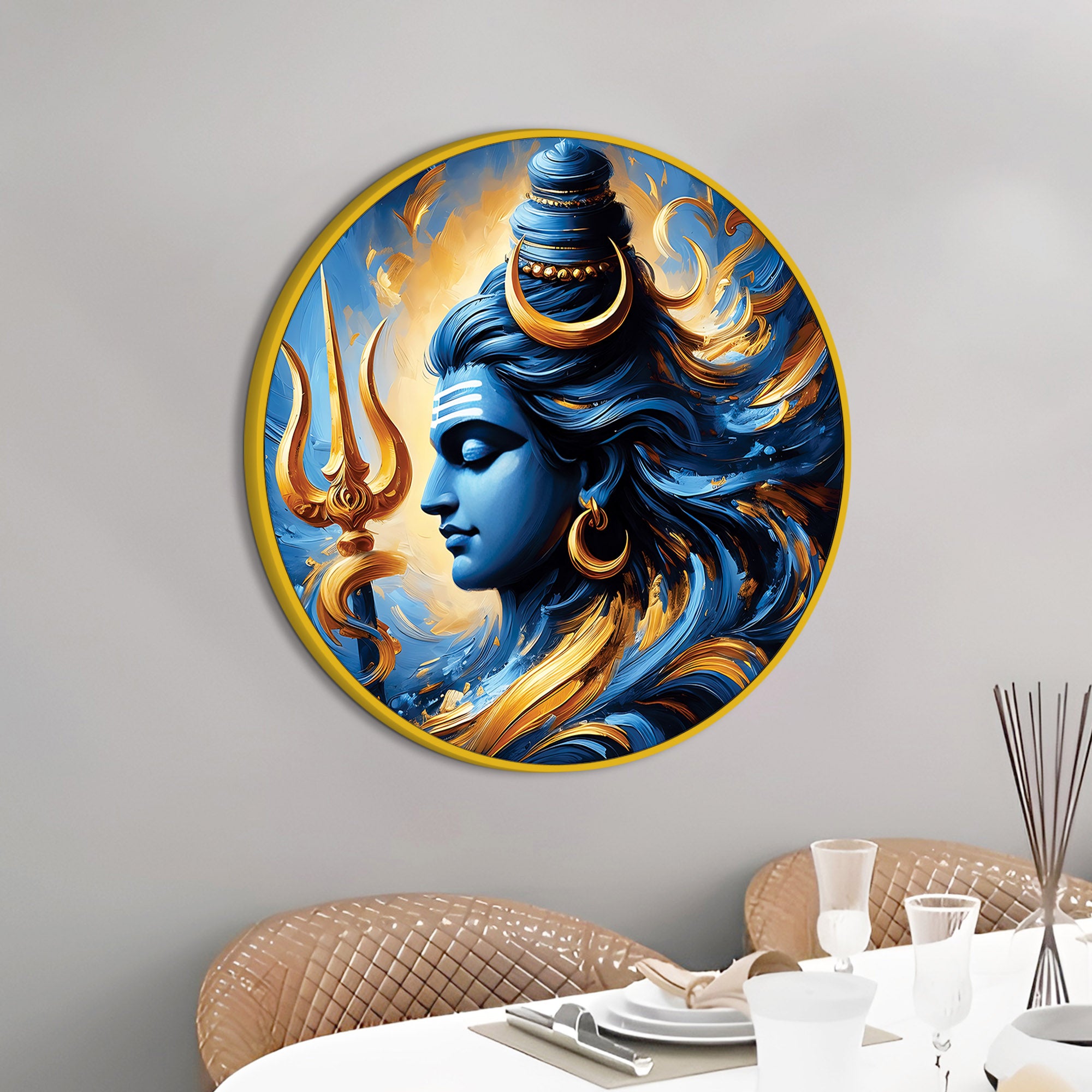 Shiv Ji Abstract Round Painting Premium Hindu Wall Decor