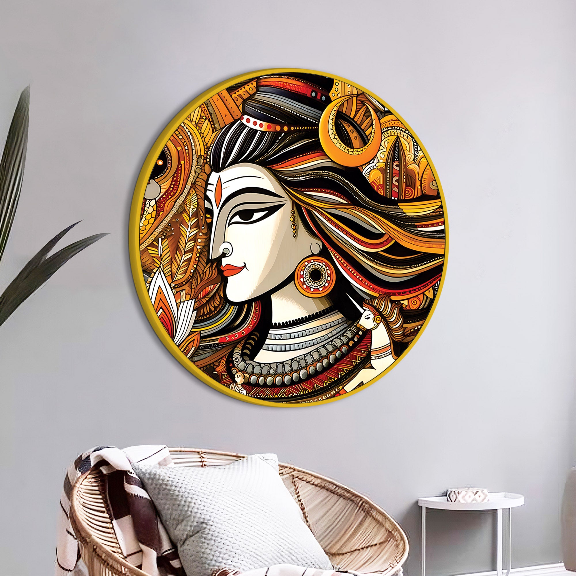 Shiv Ji Aura Round Painting Hindu Devotional Wall Art