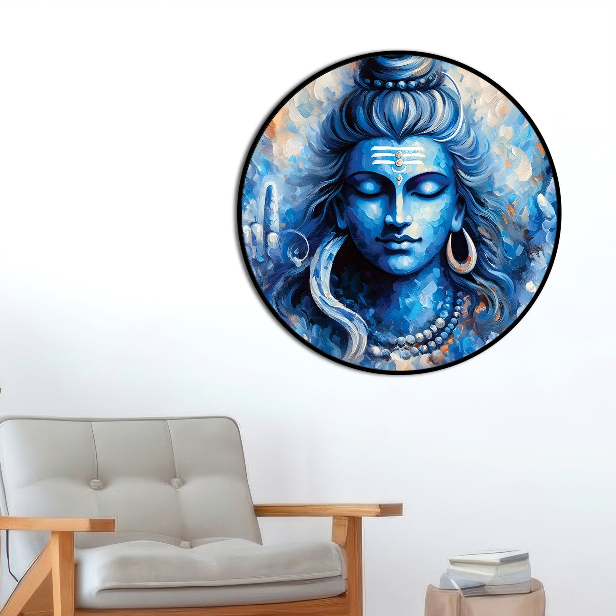 Shiv Ji Blue Aura Round Art Modern Hindu Wall Painting