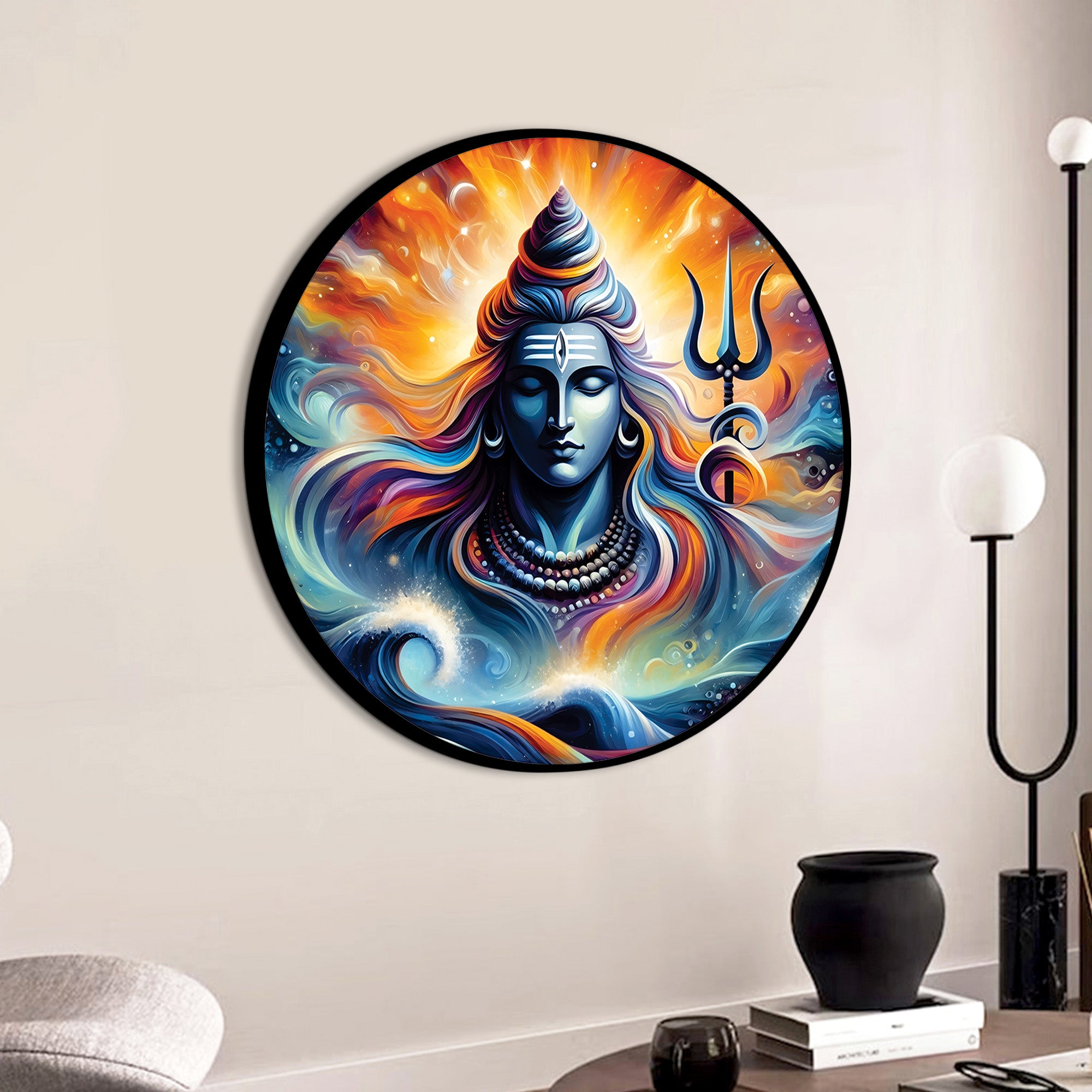 Shiv Ji Divine Round Artwork Pooja Room Wall Decorative Painting
