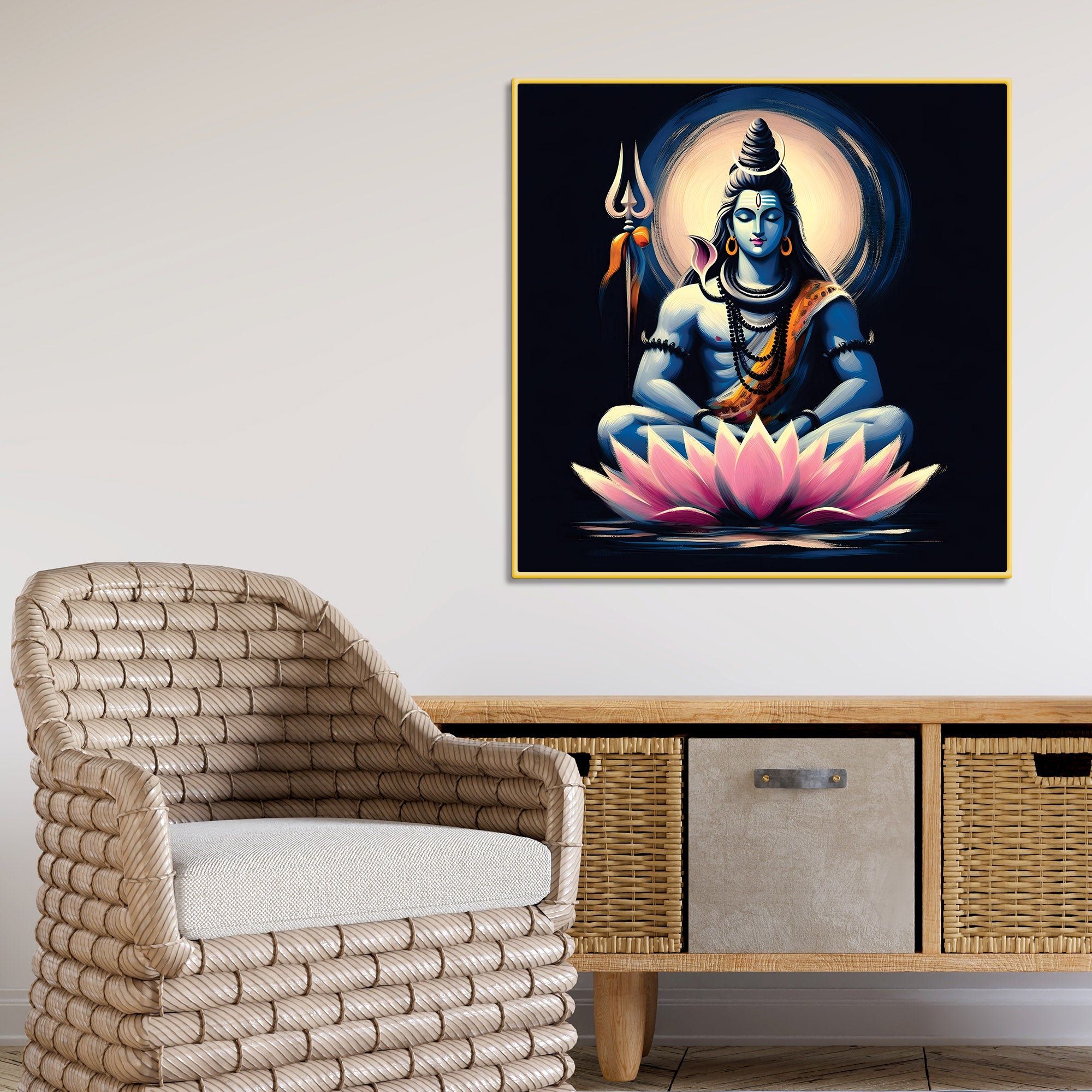 Shiv Ji Ethnic Canvas Painting Hindu Spiritual Wall Art