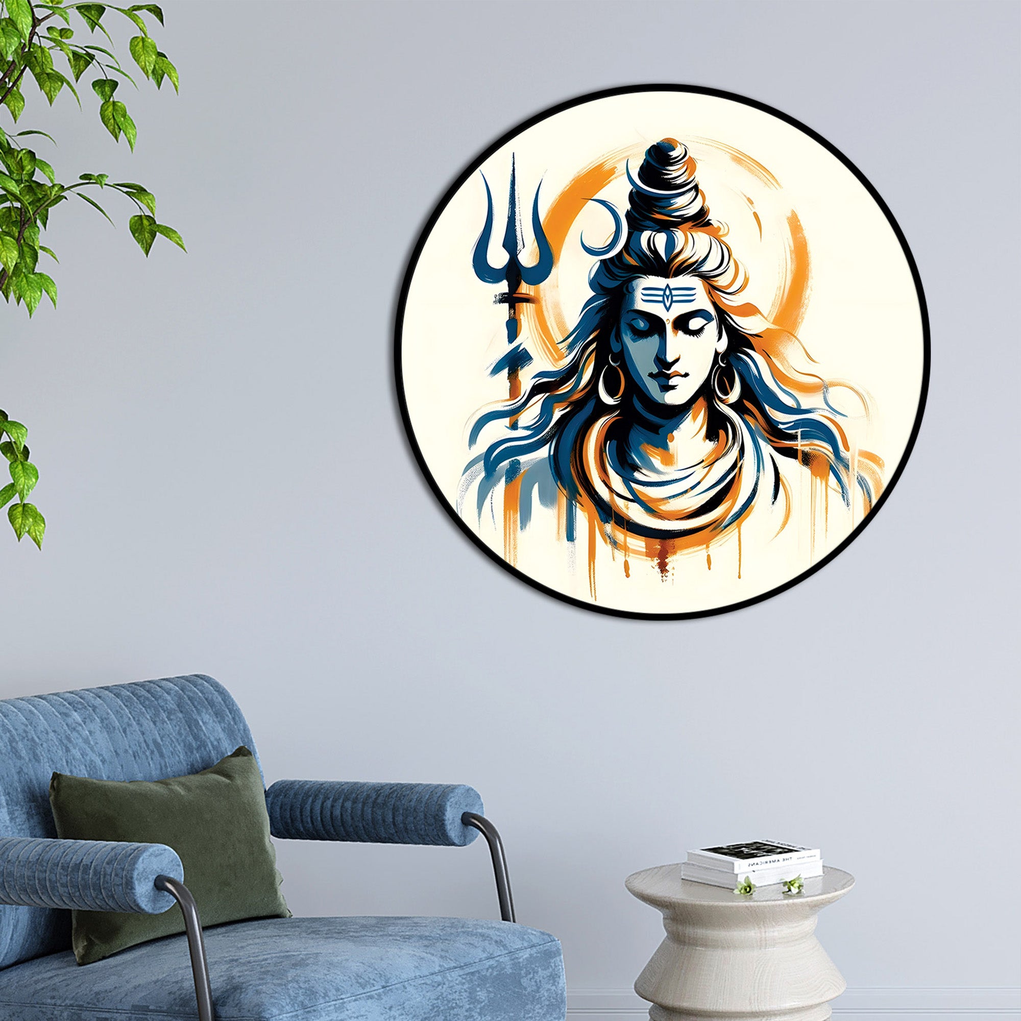 Shiv Ji Round Frame Art Living Room Spiritual Wall Decorative Painting