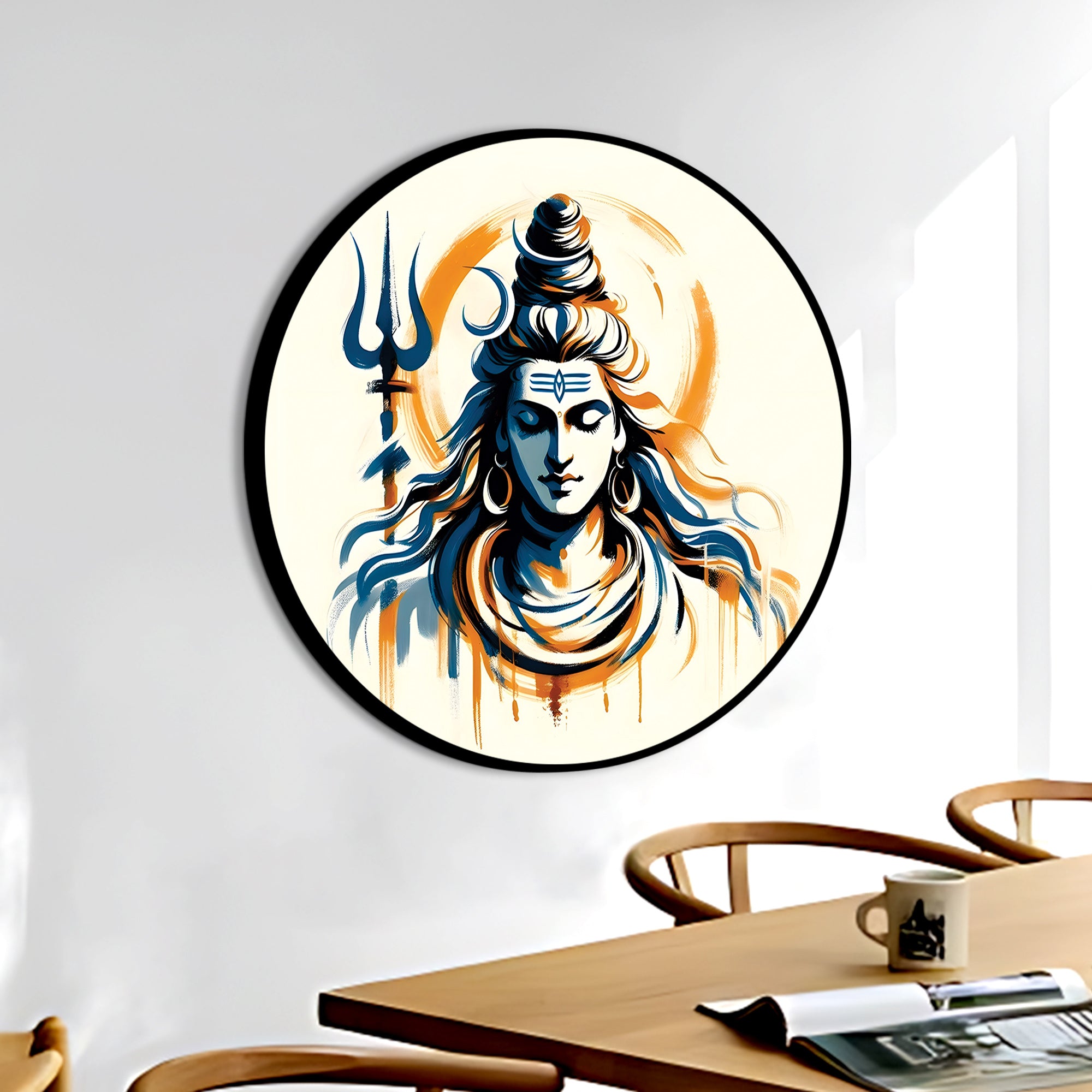 Shiv Ji Round Frame Art Living Room Spiritual Wall Decorative Painting